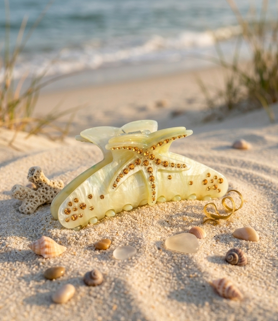 Beach Starfish Pearl Hair Claw Clip-3