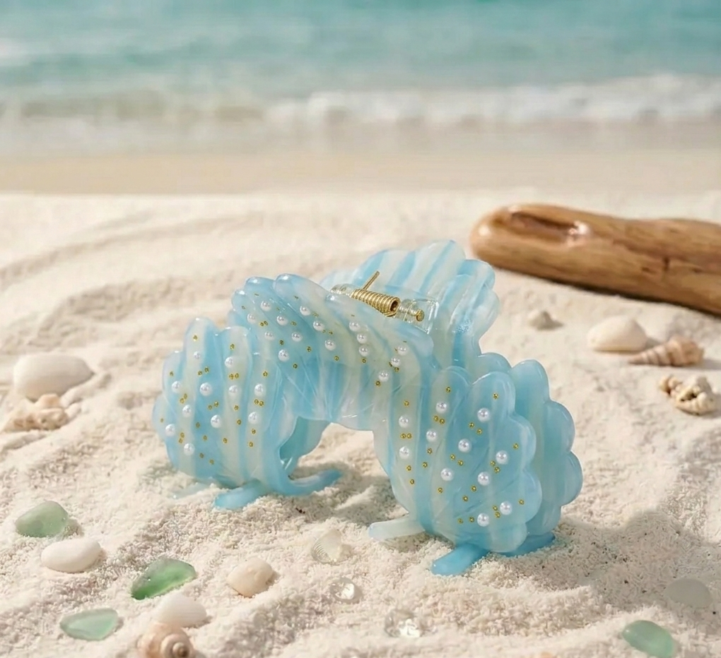 Beach Pearl Seashell Hair Claw Clip-3