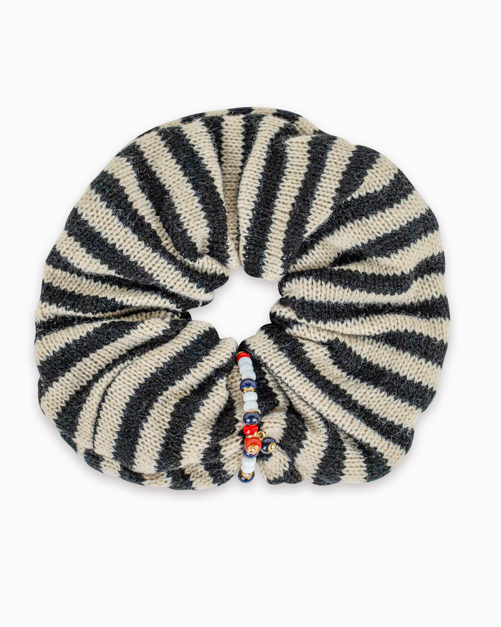 Striped Knit Fabric Beaded Scrunchie Hair Tie-9