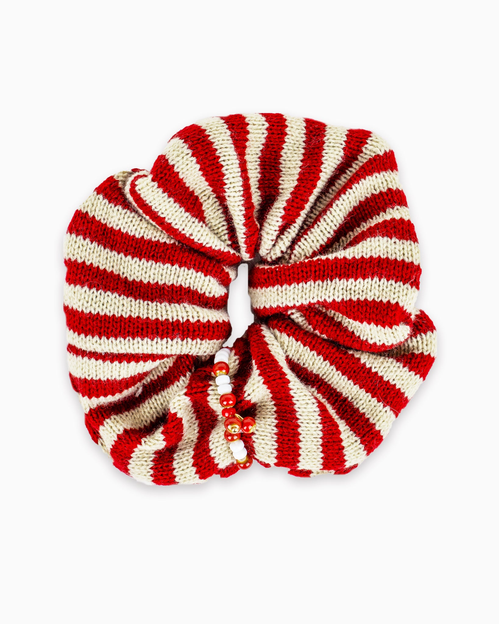 Striped Knit Fabric Beaded Scrunchie Hair Tie-5
