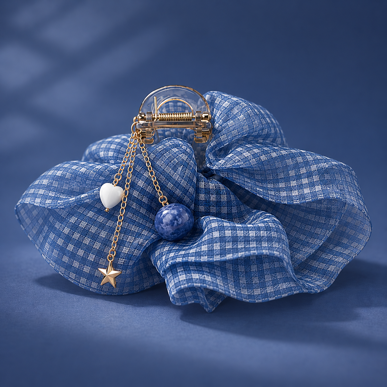 Blueberry Charm Gingham Mesh Hair Claw