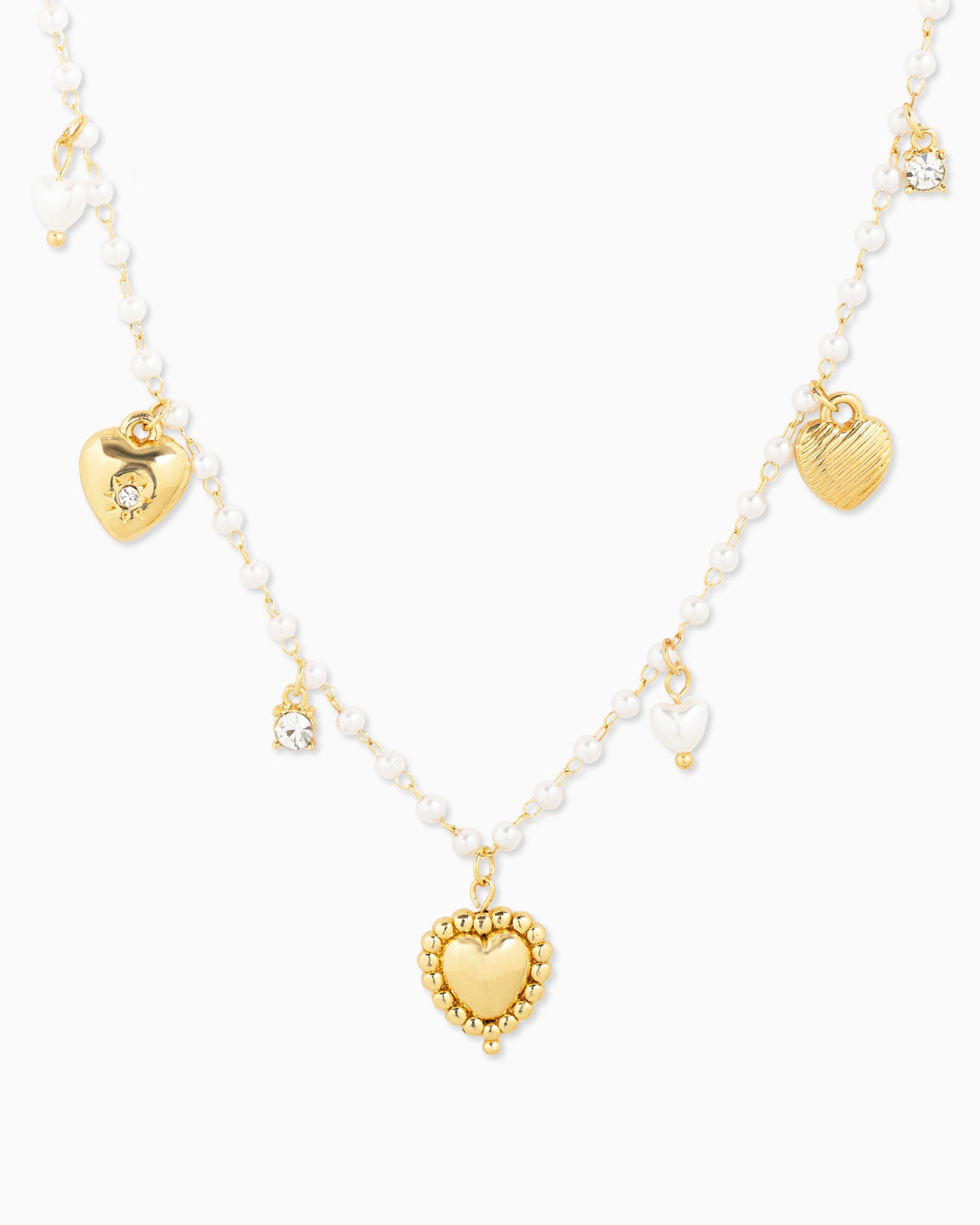 Vintage Puffy Heart Valentine's Pearl Mix Chain Necklace