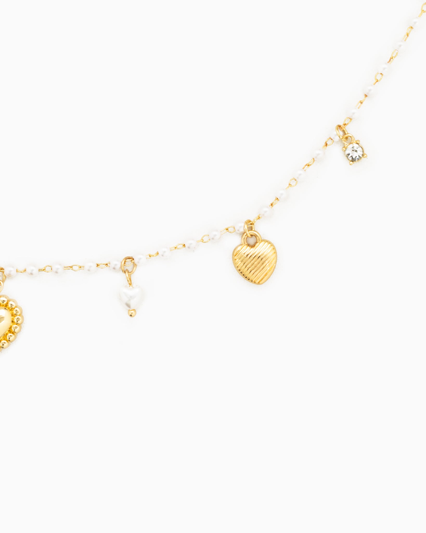 Vintage Puffy Heart Valentine's Pearl Mix Chain Necklace