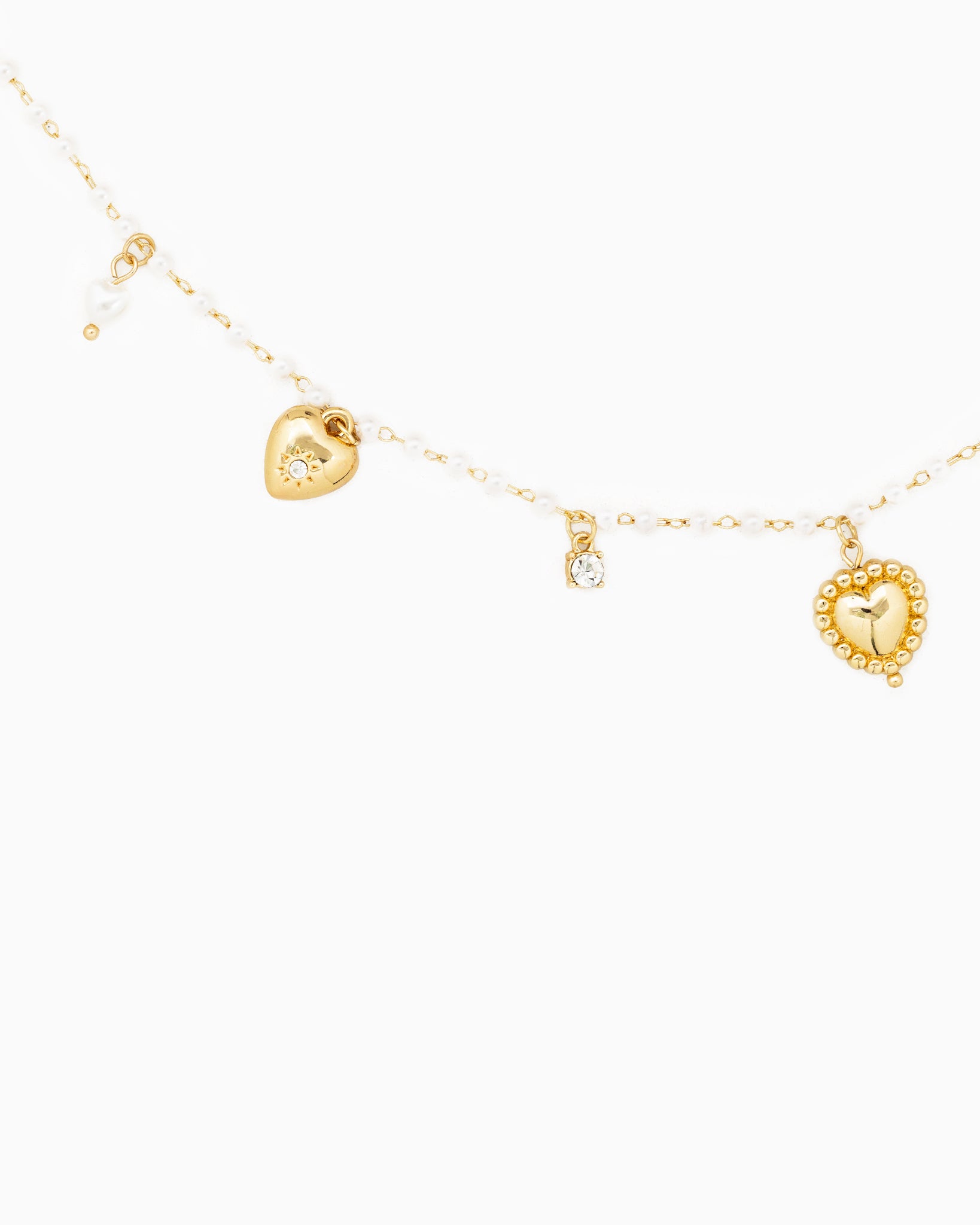 Vintage Puffy Heart Valentine's Pearl Mix Chain Necklace