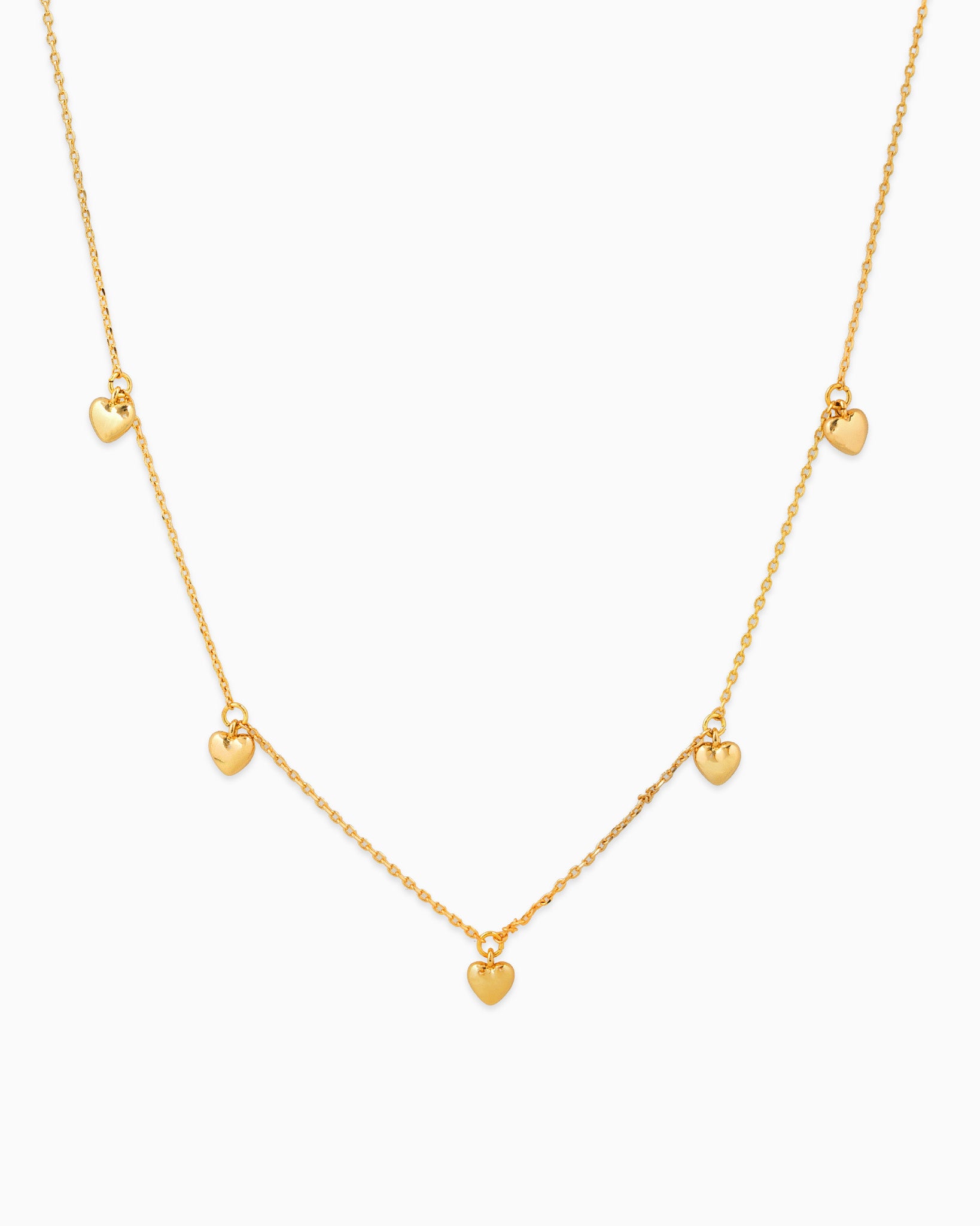 Tiny Puffy Heart Five Station Necklace