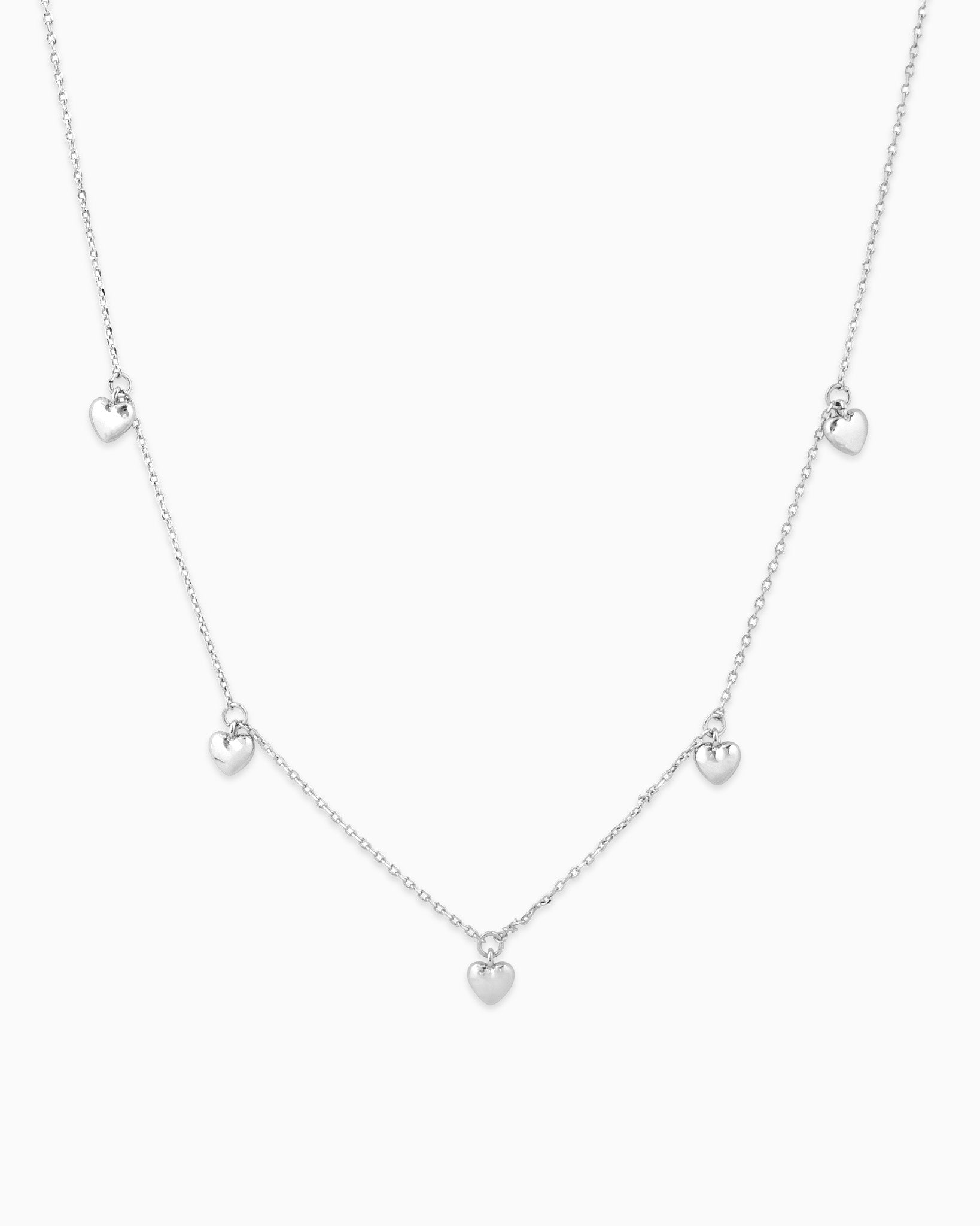 Tiny Puffy Heart Five Station Necklace