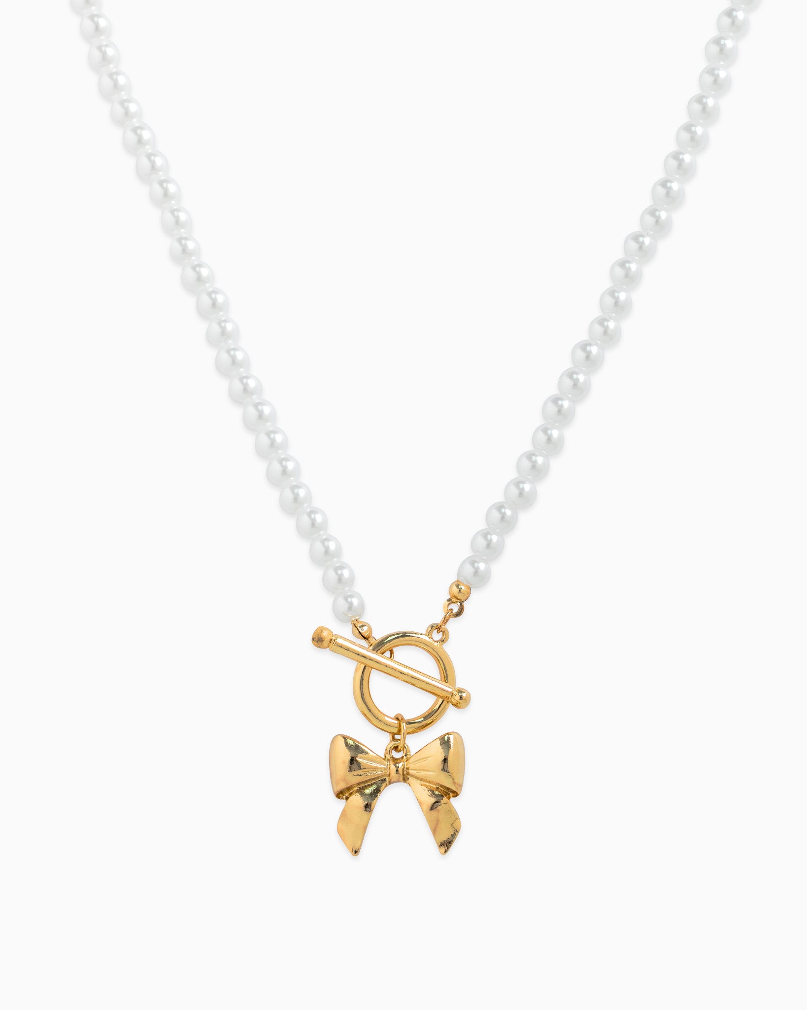 Bow Pendant Toggle Pearl Necklace