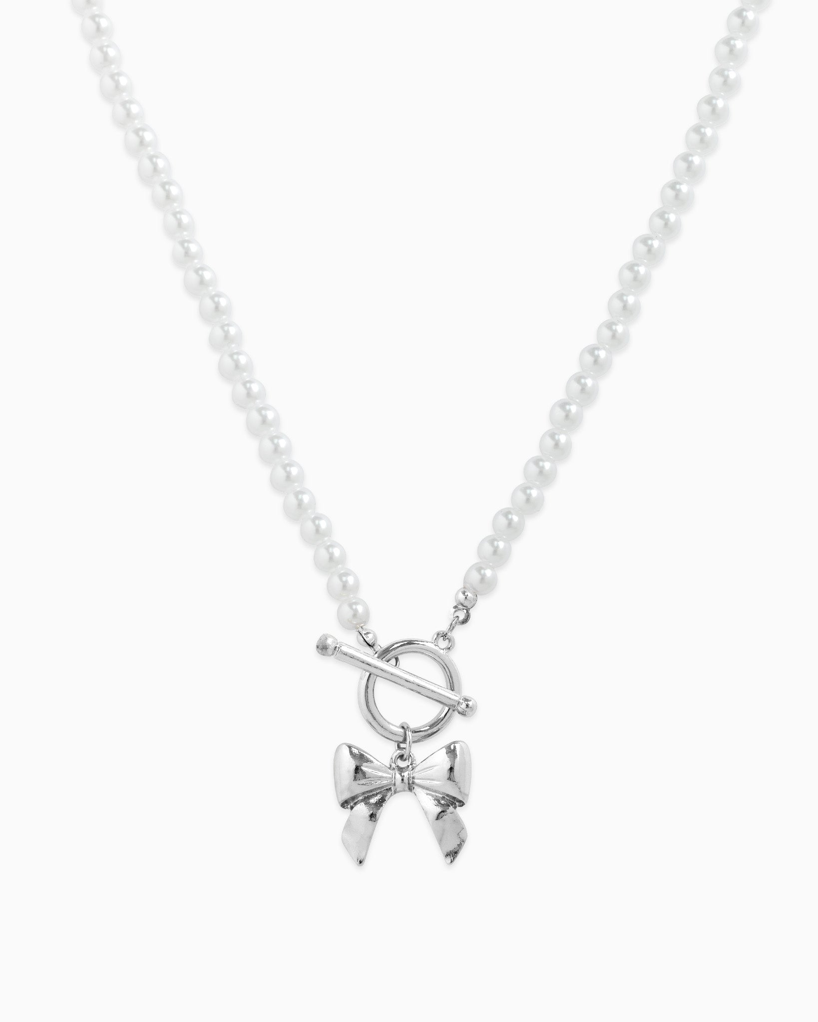 Bow Pendant Toggle Pearl Necklace