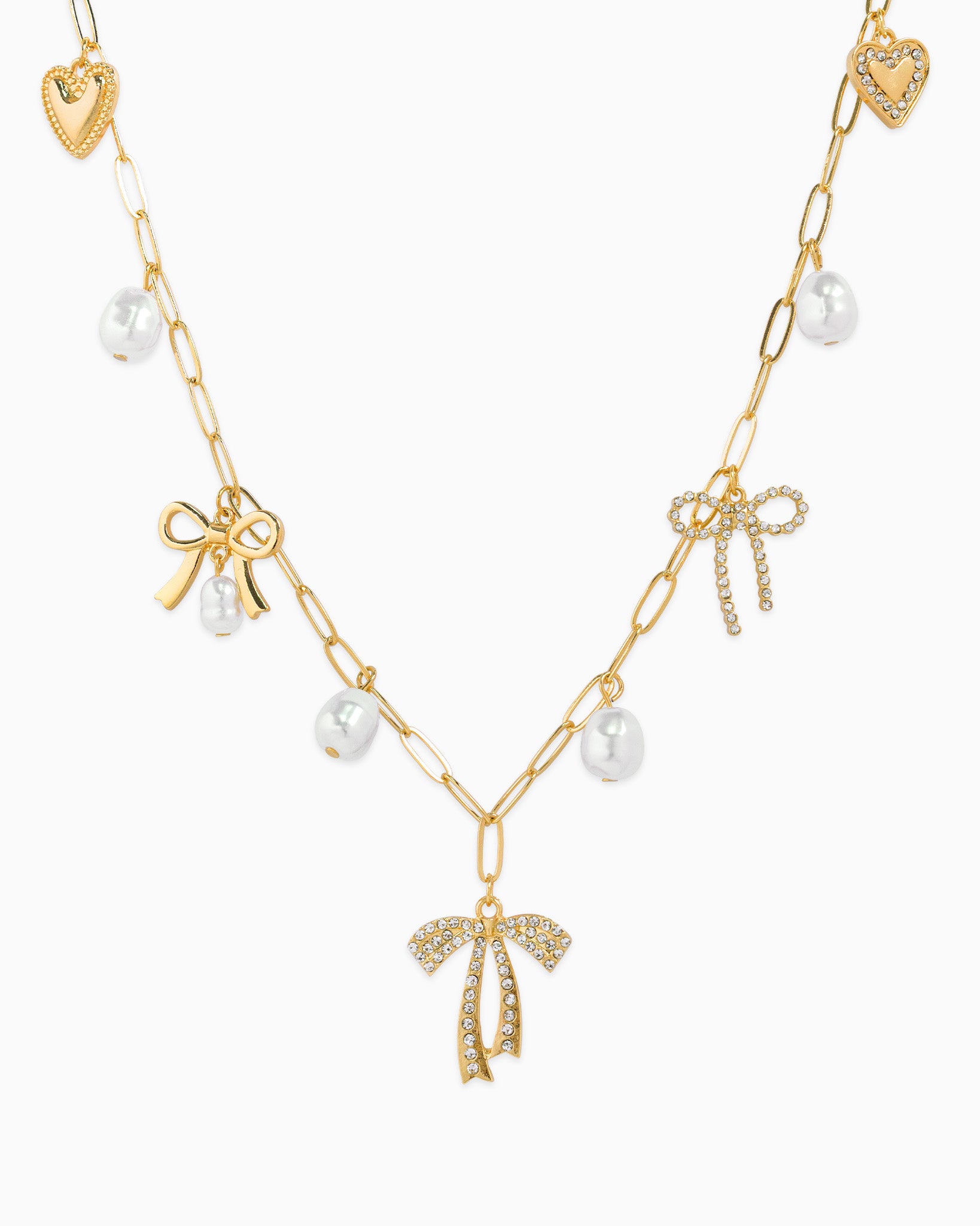 Multi Pearl Bow Charm Necklace