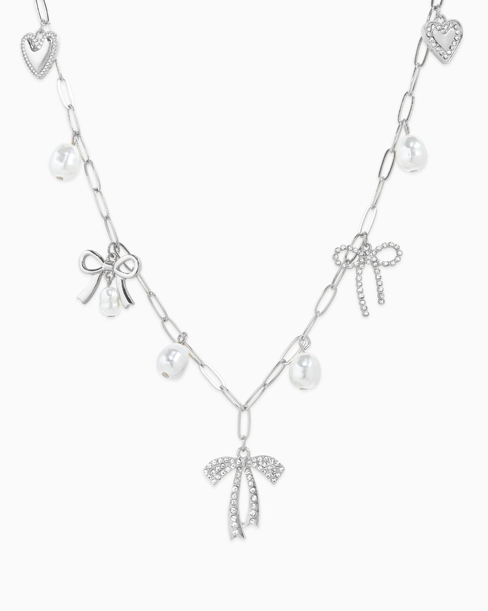 Multi Pearl Bow Charm Necklace