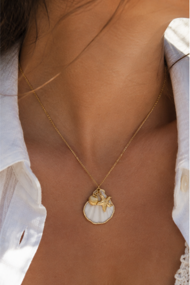 Sealife Shell Cluster Charm Necklace-1