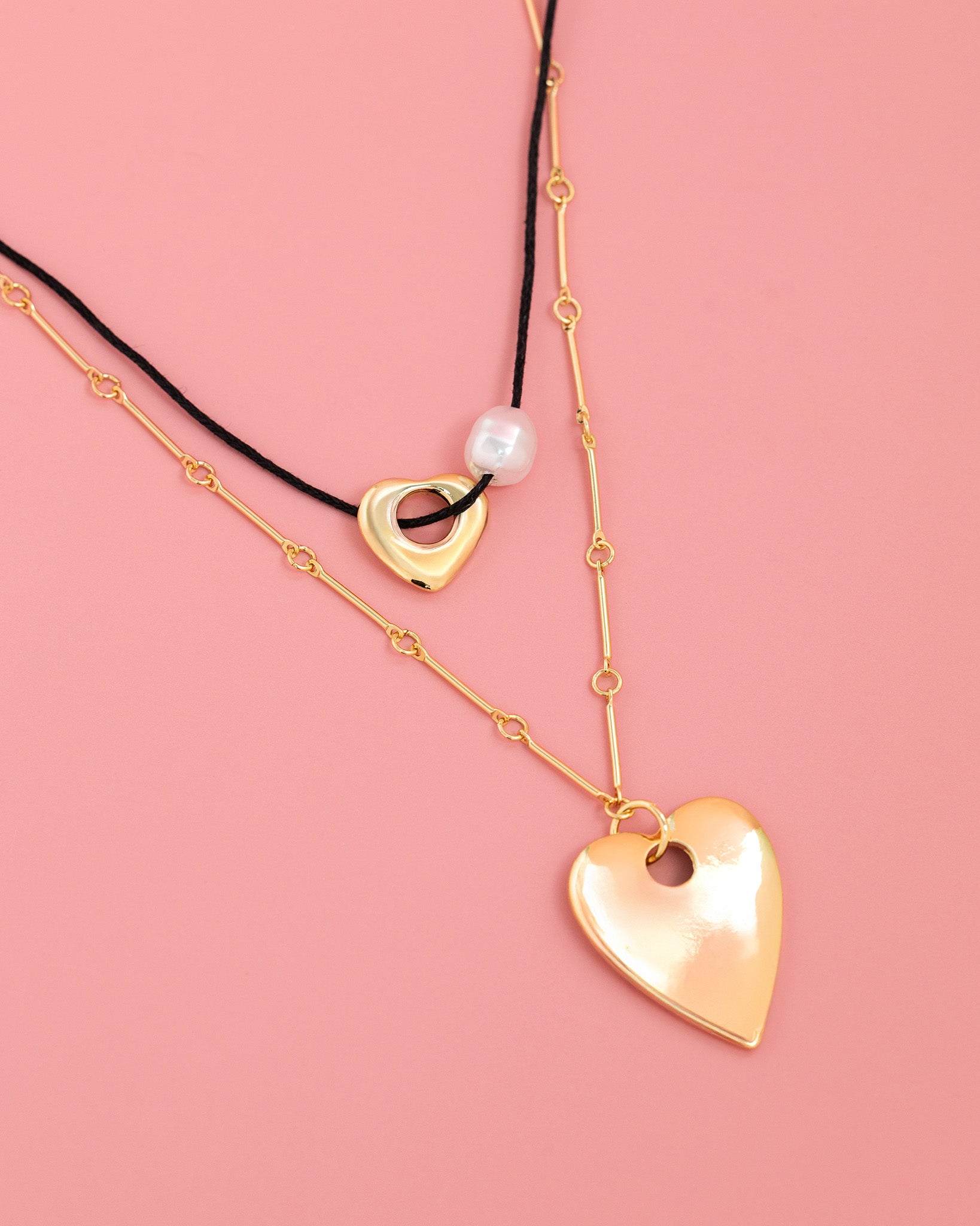 Layered Cord Pearl Heart Necklace