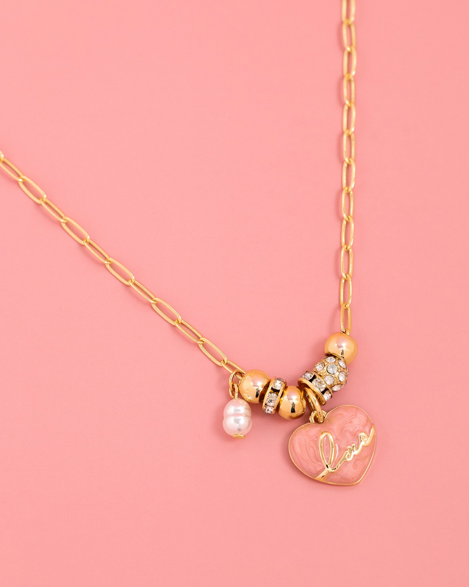 Valentine Layered Blush Marble Love Heart Bead Necklace