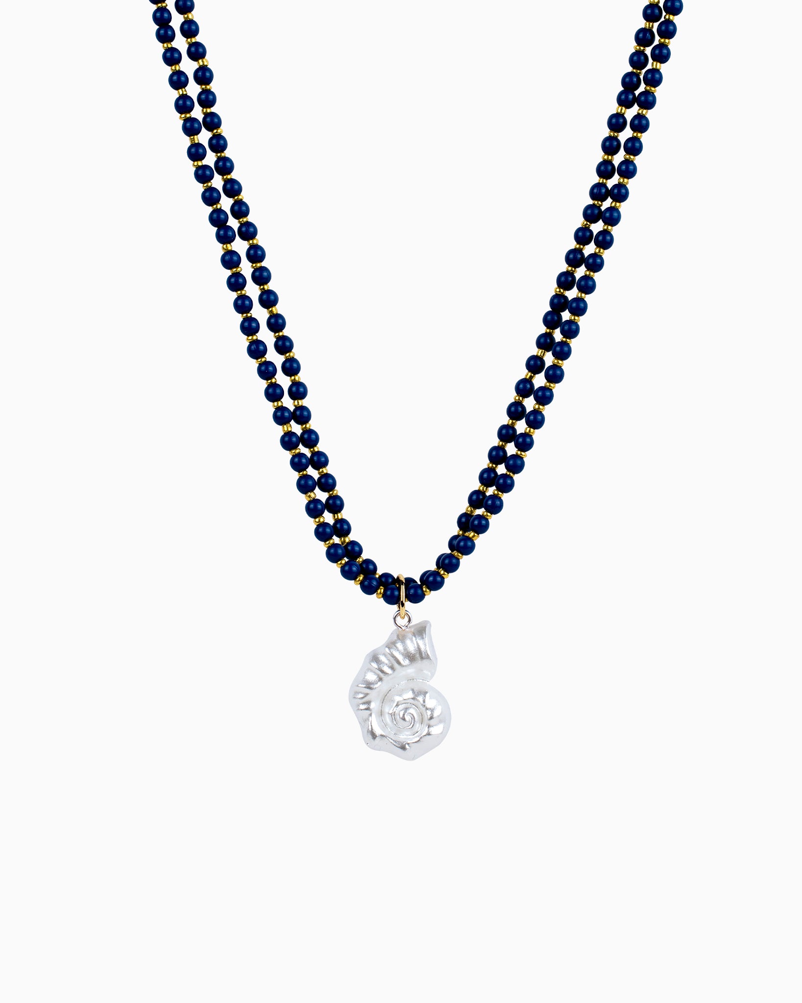 Beach Mode Navy Beaded Shell Necklace