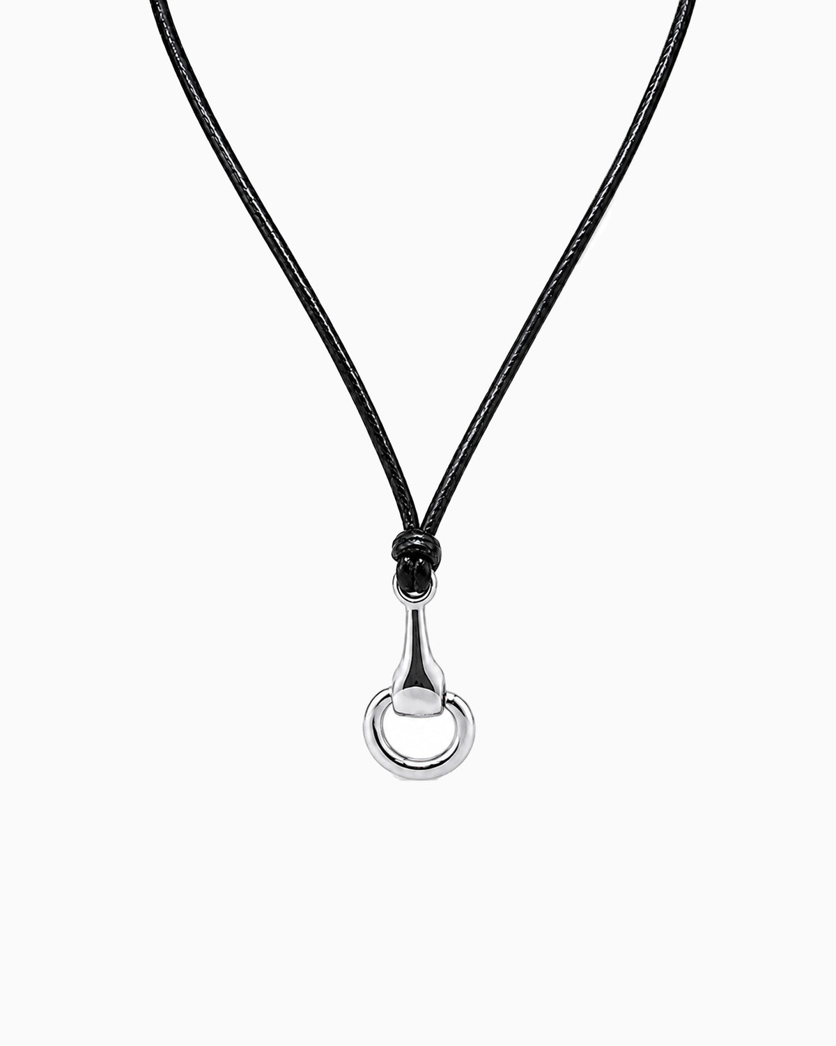 Genuine Leather Horsebit Pendant Cord Necklace-3