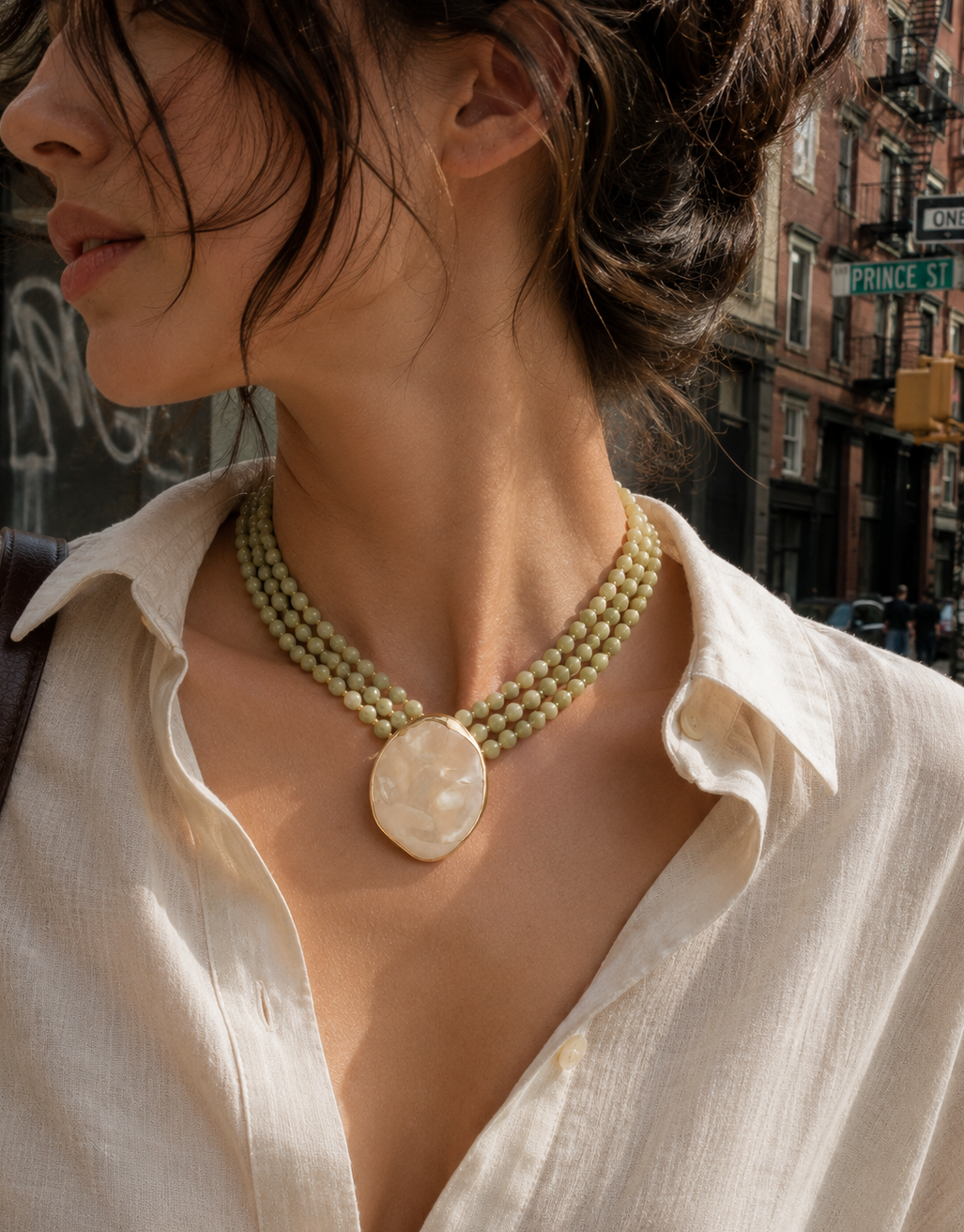 Organic Marbled Bead Layered Statement Necklace-2