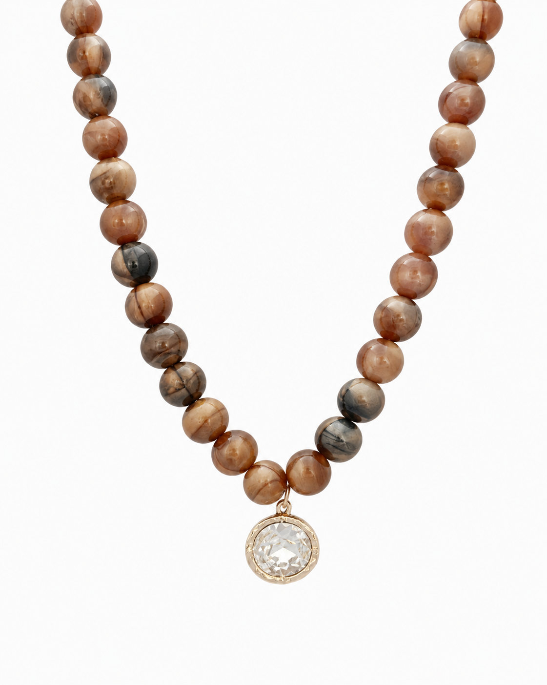 Marbled Bead Crystal Pendant Necklace-1
