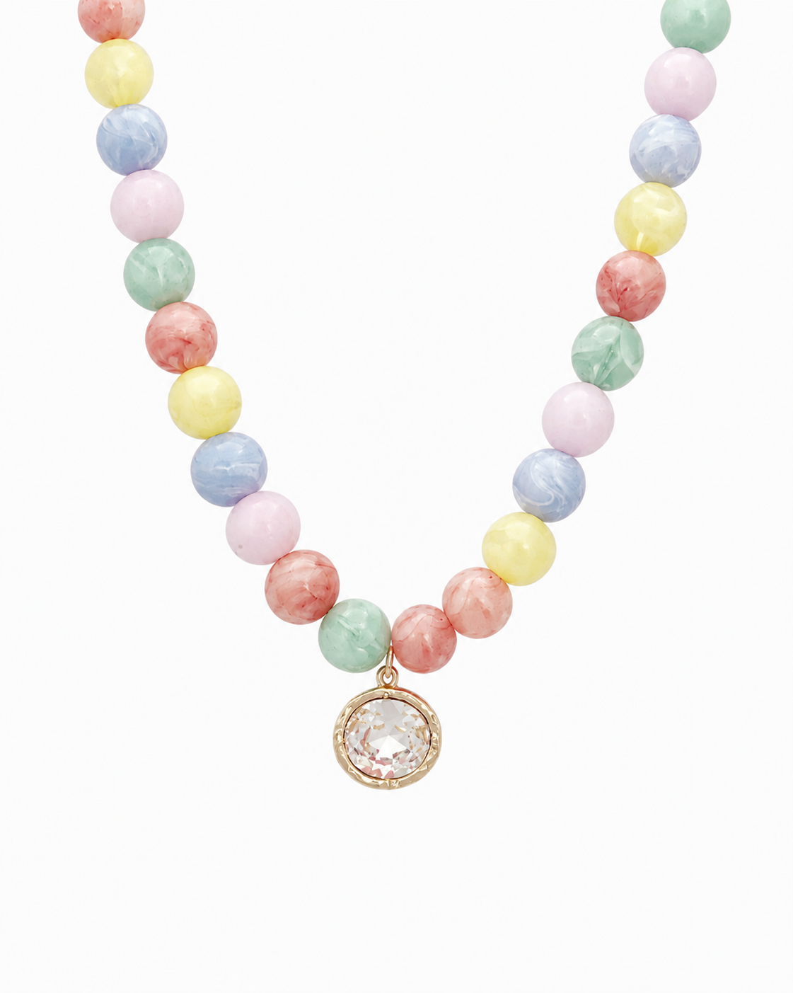 Marbled Bead Crystal Pendant Necklace-3