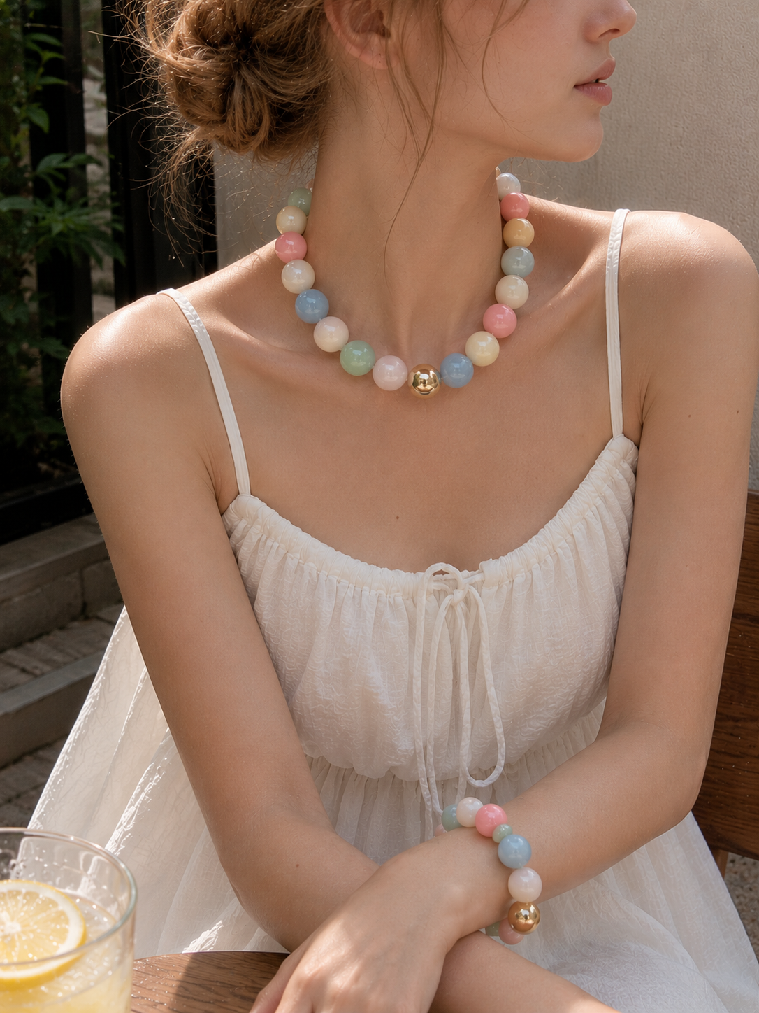 Pastel Marble Statement necklace & bracelet set