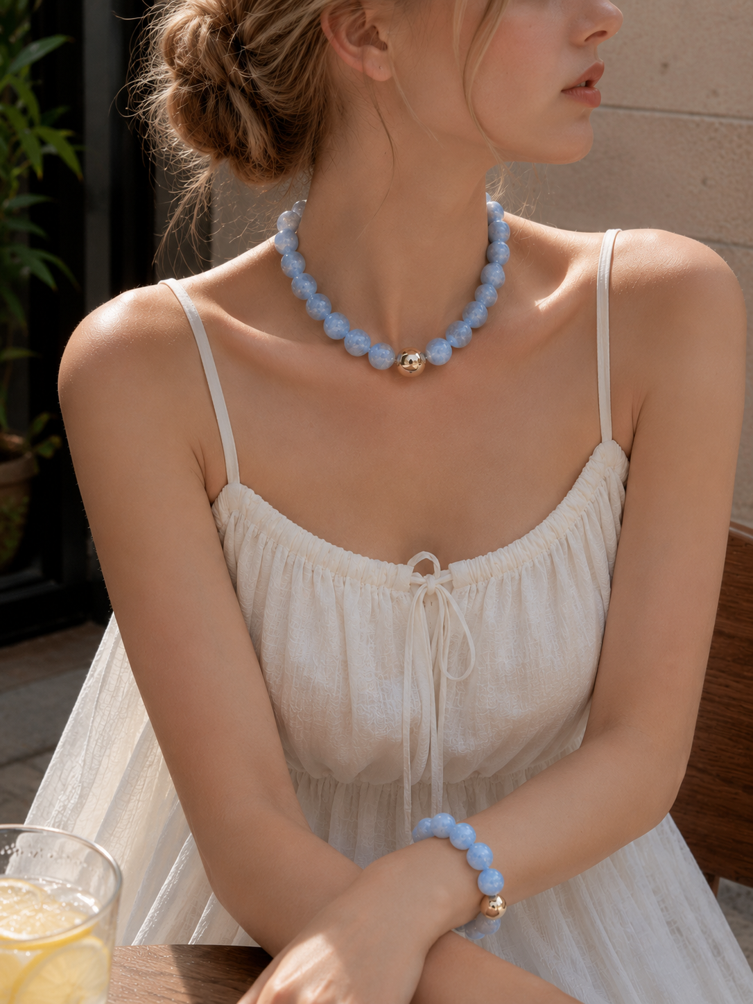 Pastel Marble Statement necklace & bracelet set