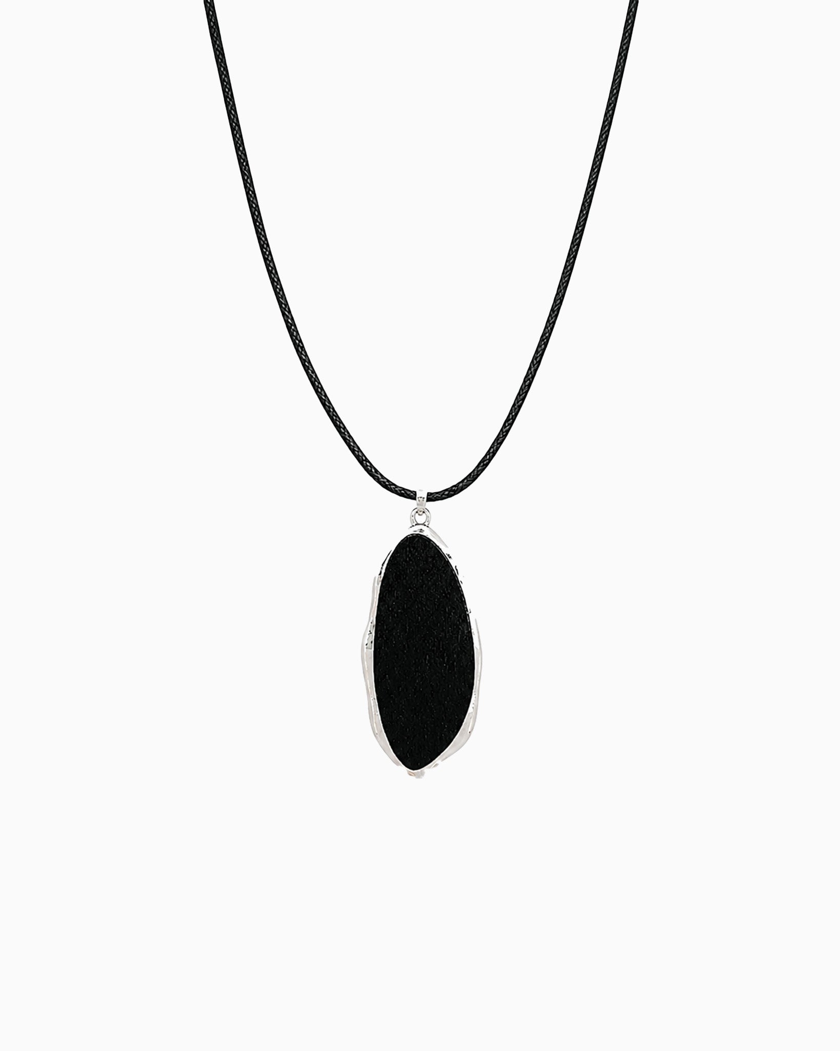 Organic Oval Wood Pendant Cord Necklace-2