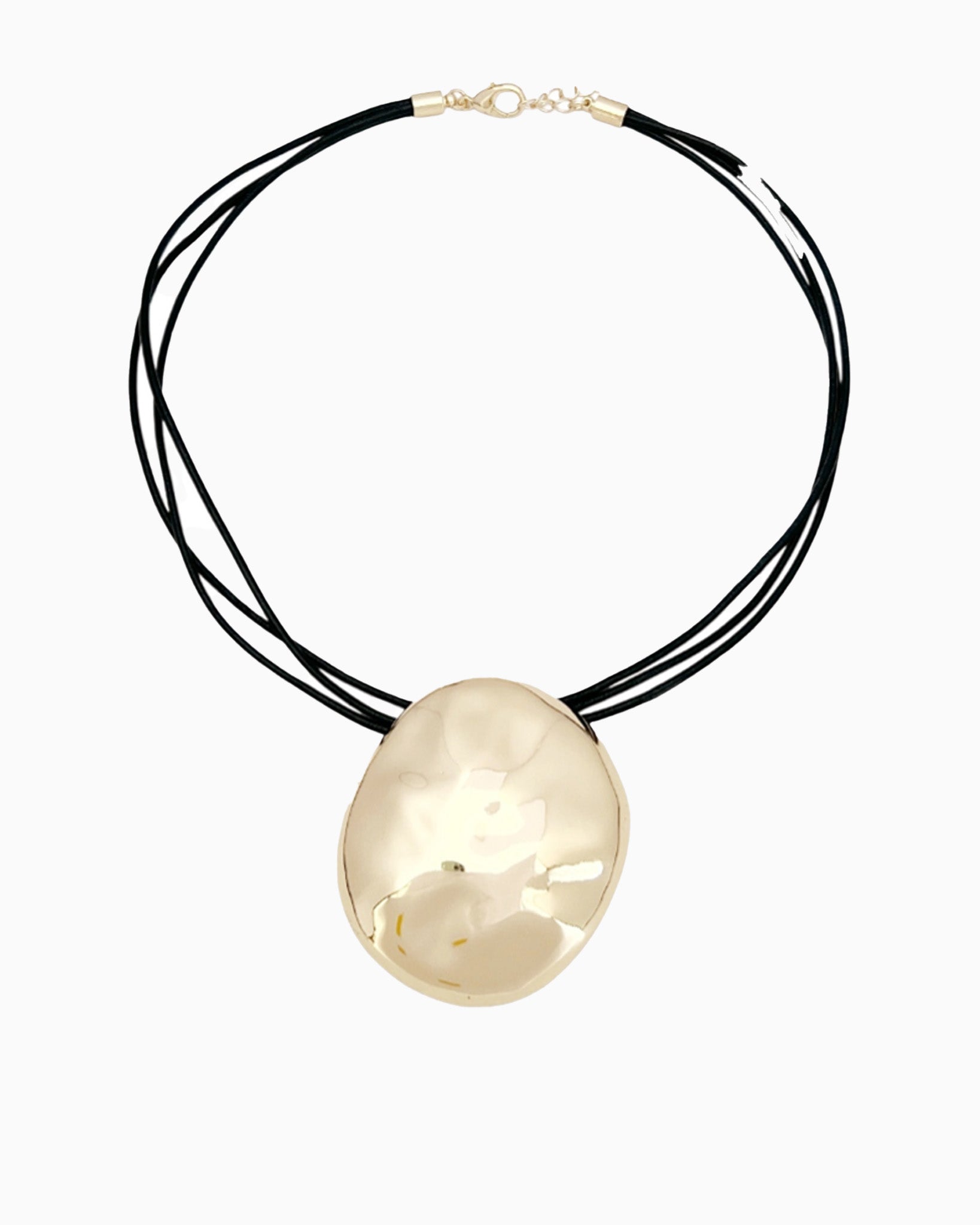 Organic Pebble 3-Row Leather Necklace-2