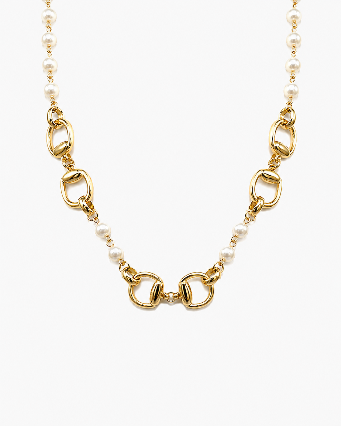 Double Horsebit Pearl Station Necklace