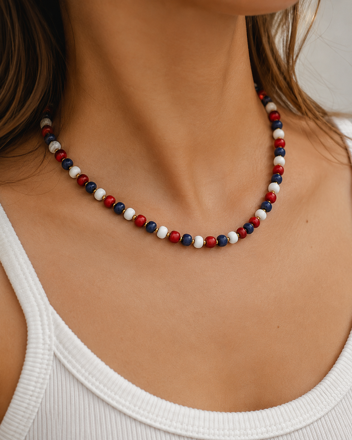 Americana Red White Blue Beaded Necklace