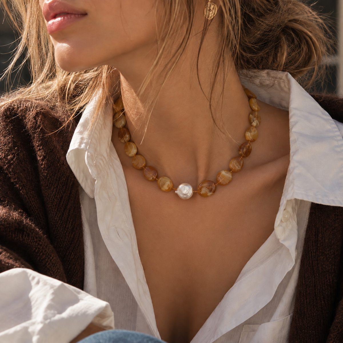 Organic Color Bead Freshwater Pearl Necklace-1