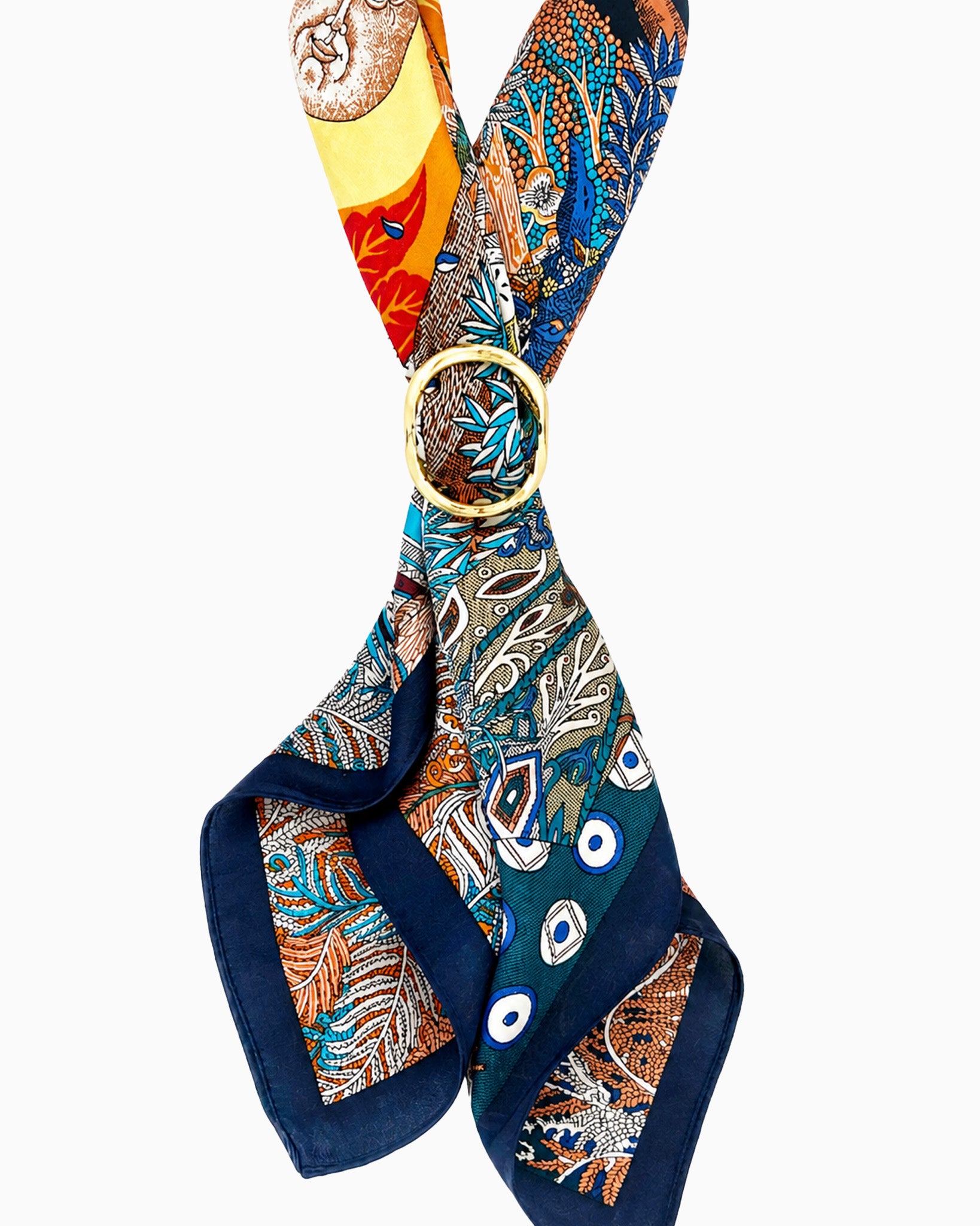 Printed Scarf Necklace with Gold Ring-2