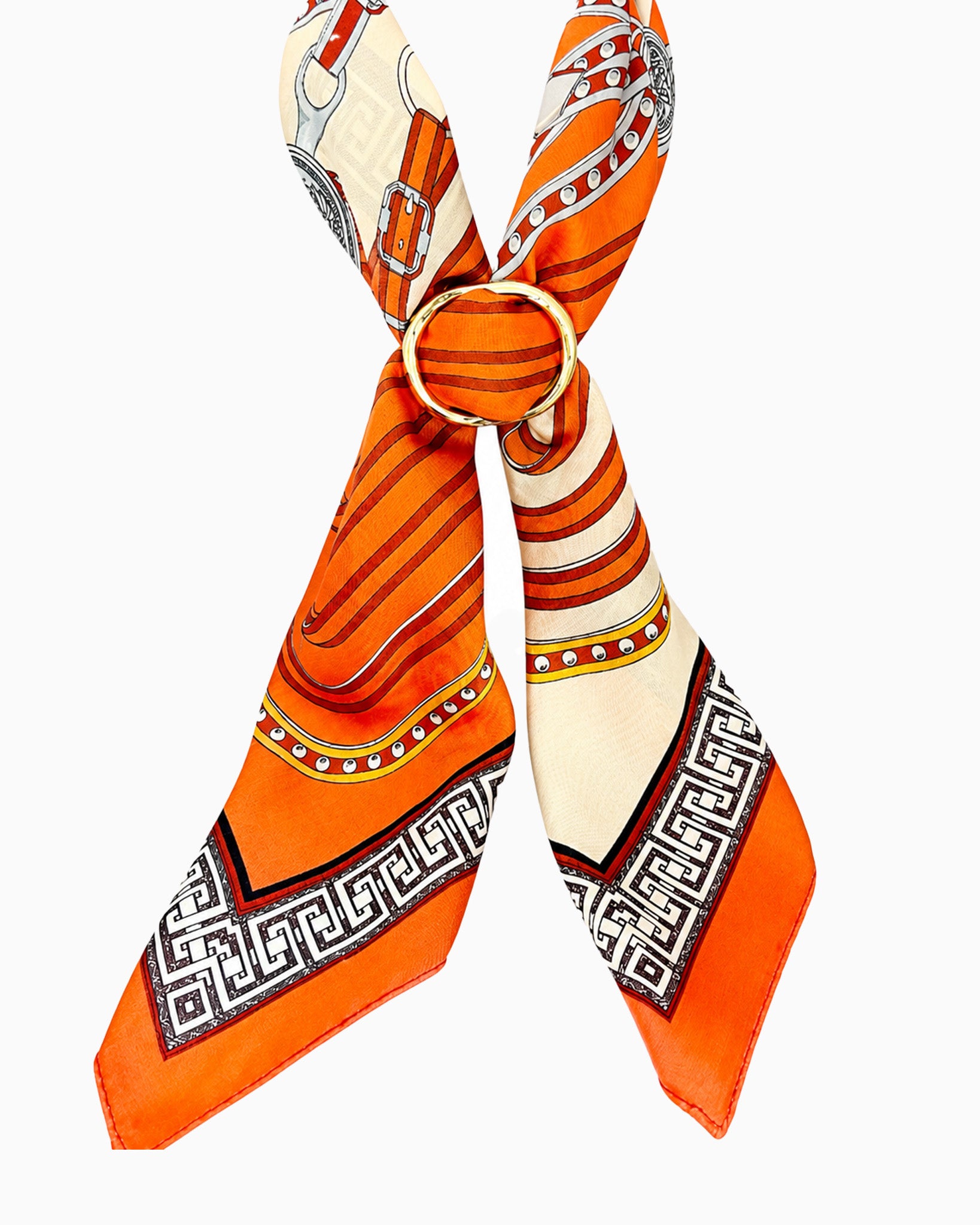 Printed Scarf Necklace with Gold Ring-5