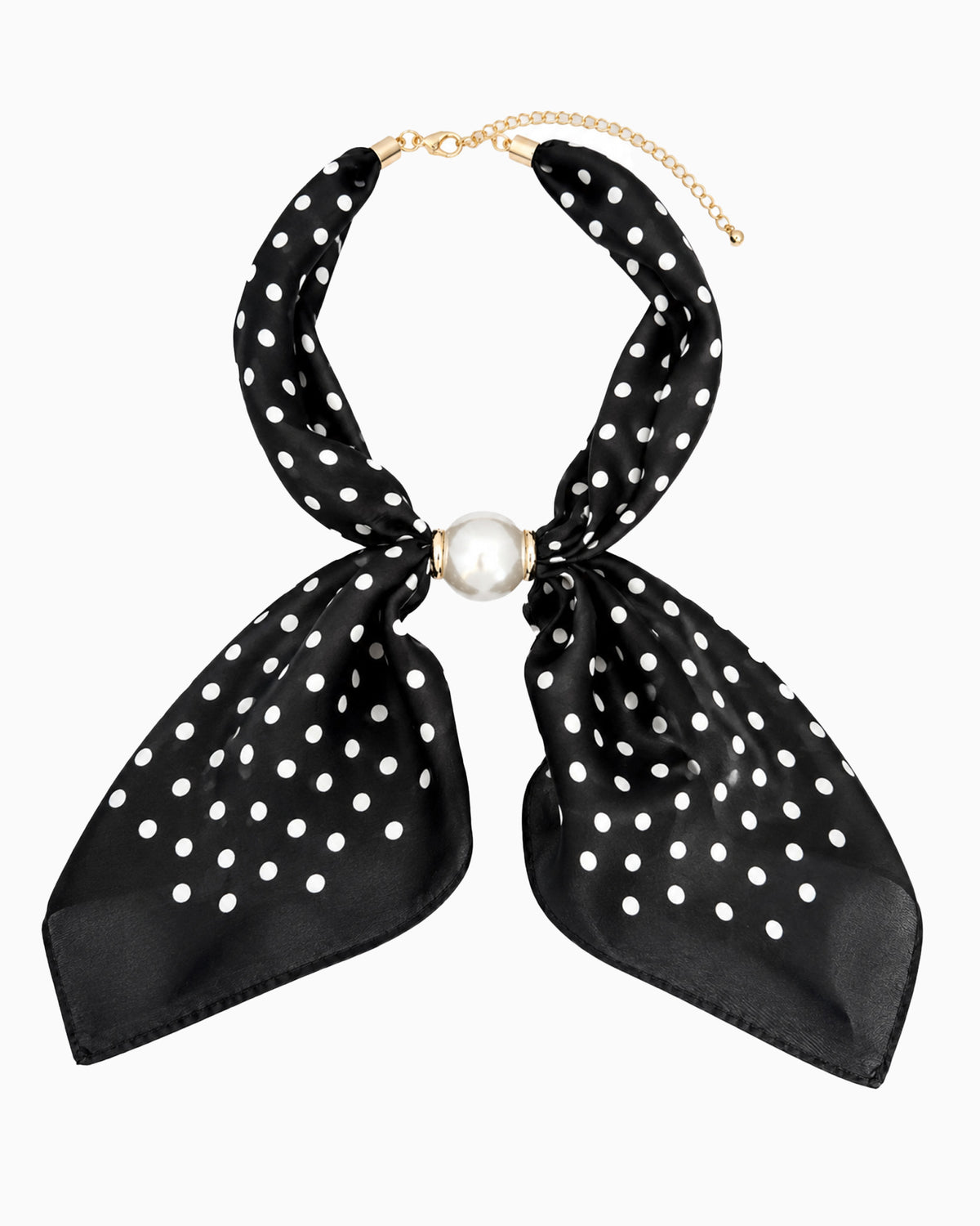 Polka Dot Scarf Bow Pearl Necklace-4