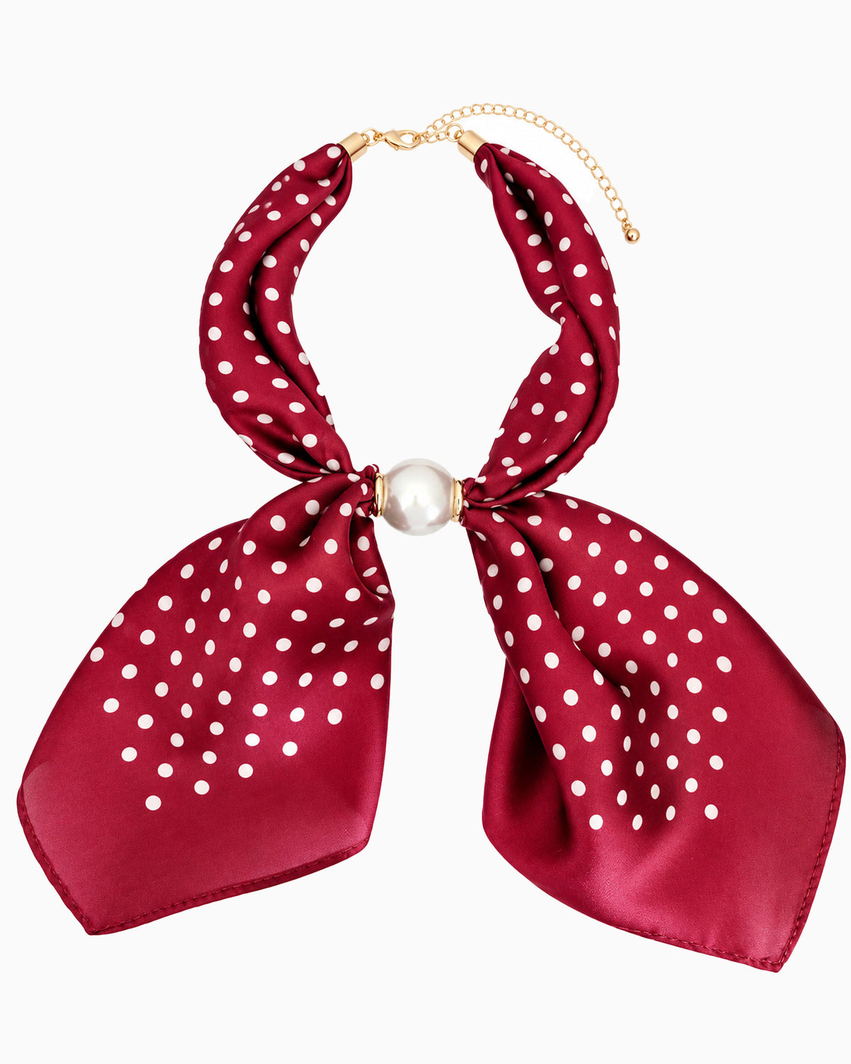 Polka Dot Scarf Bow Pearl Necklace-5