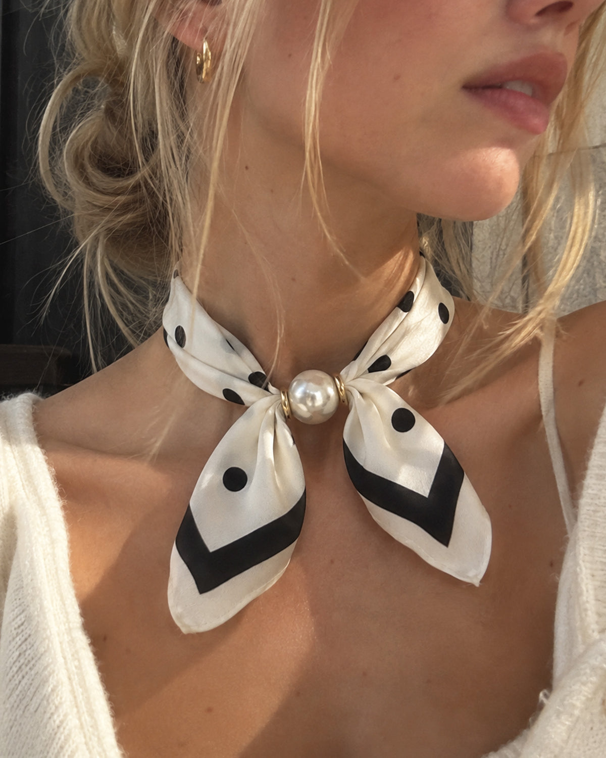 Polka Dot Scarf Bow Pearl Necklace