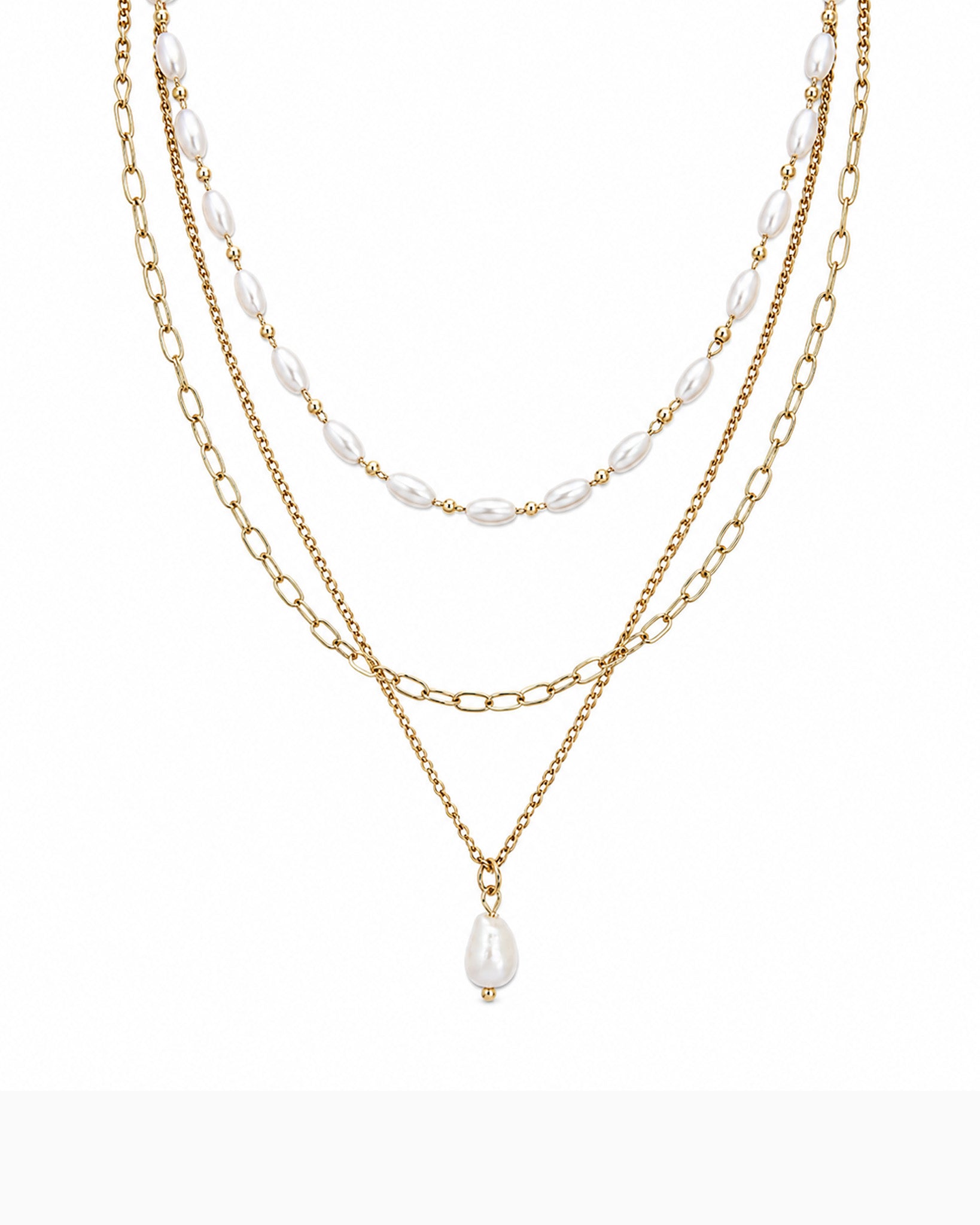 Layered Stainless Steel Pearl Pendant Necklace-1