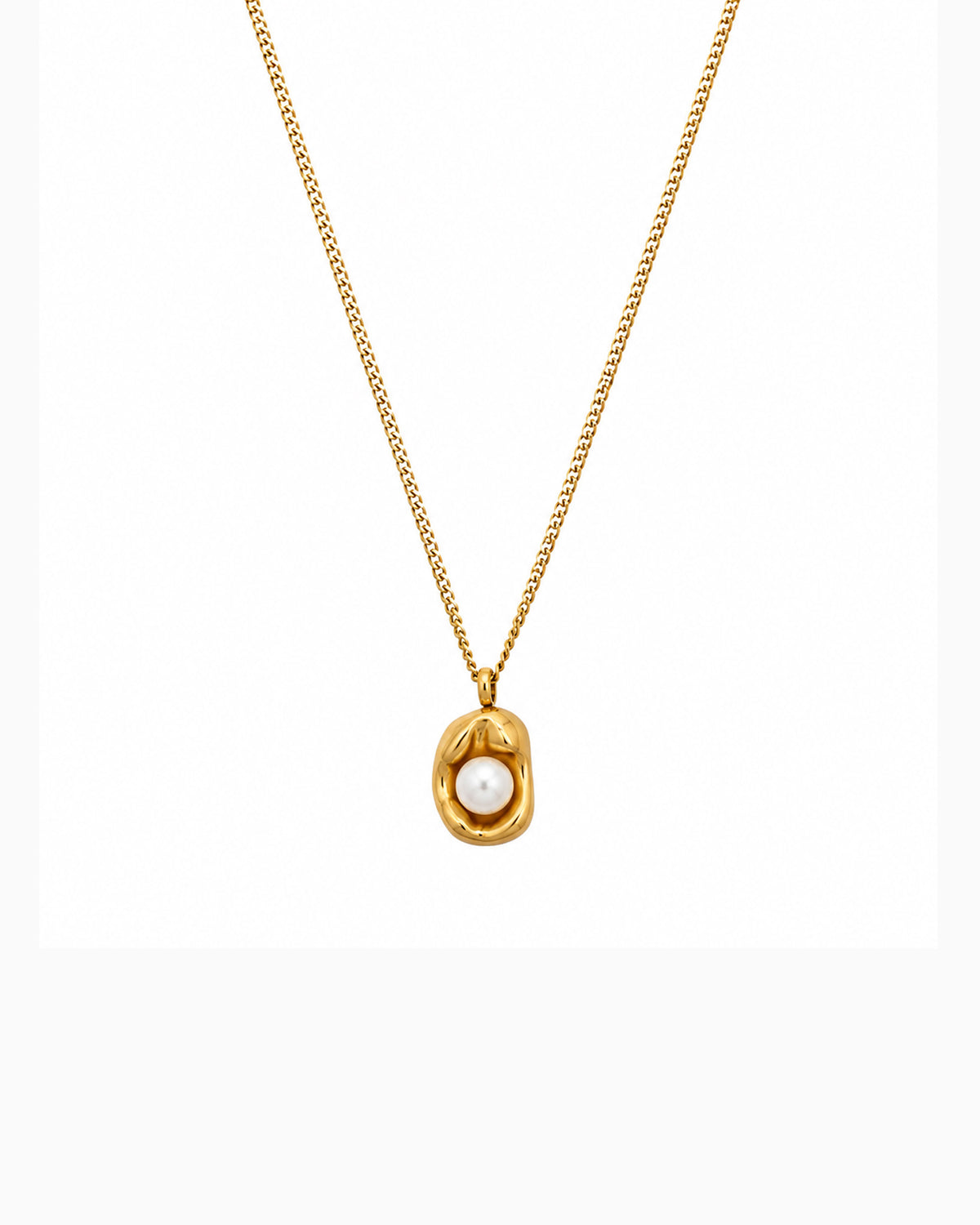 Stainless Steel Organic Pebble Pearl Pendant Necklace-1