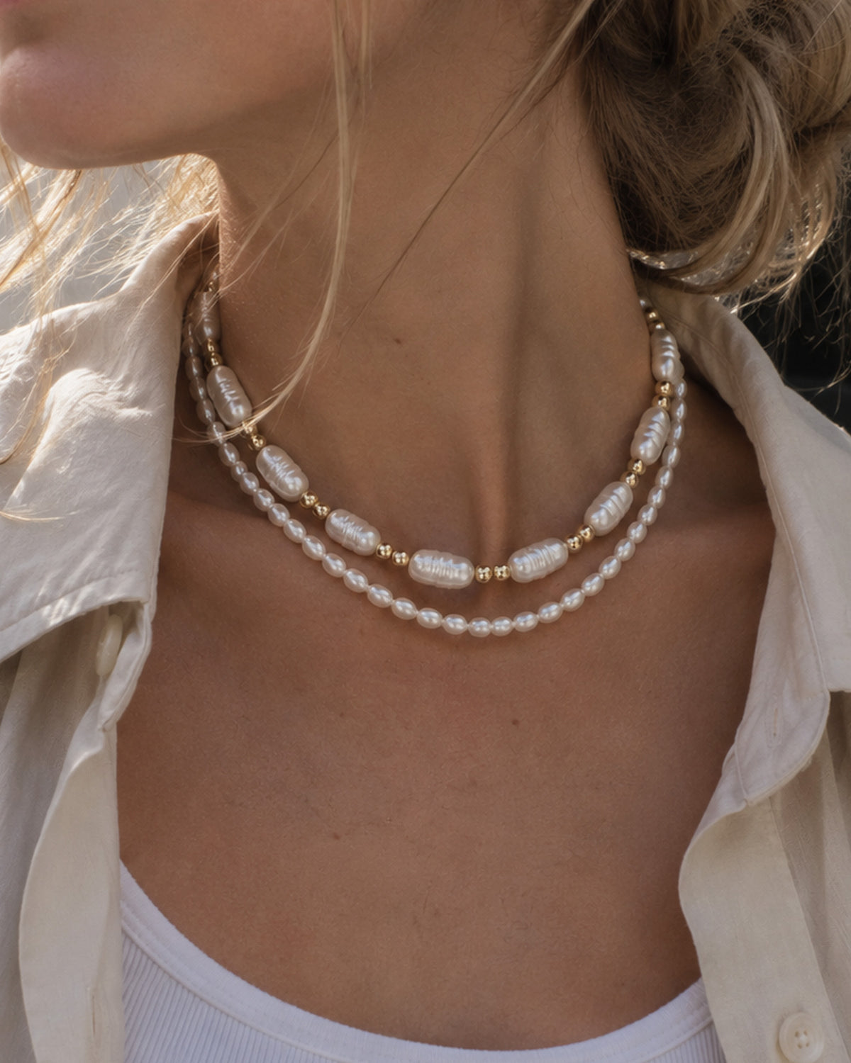 Double Layered Pearl Bead Necklace