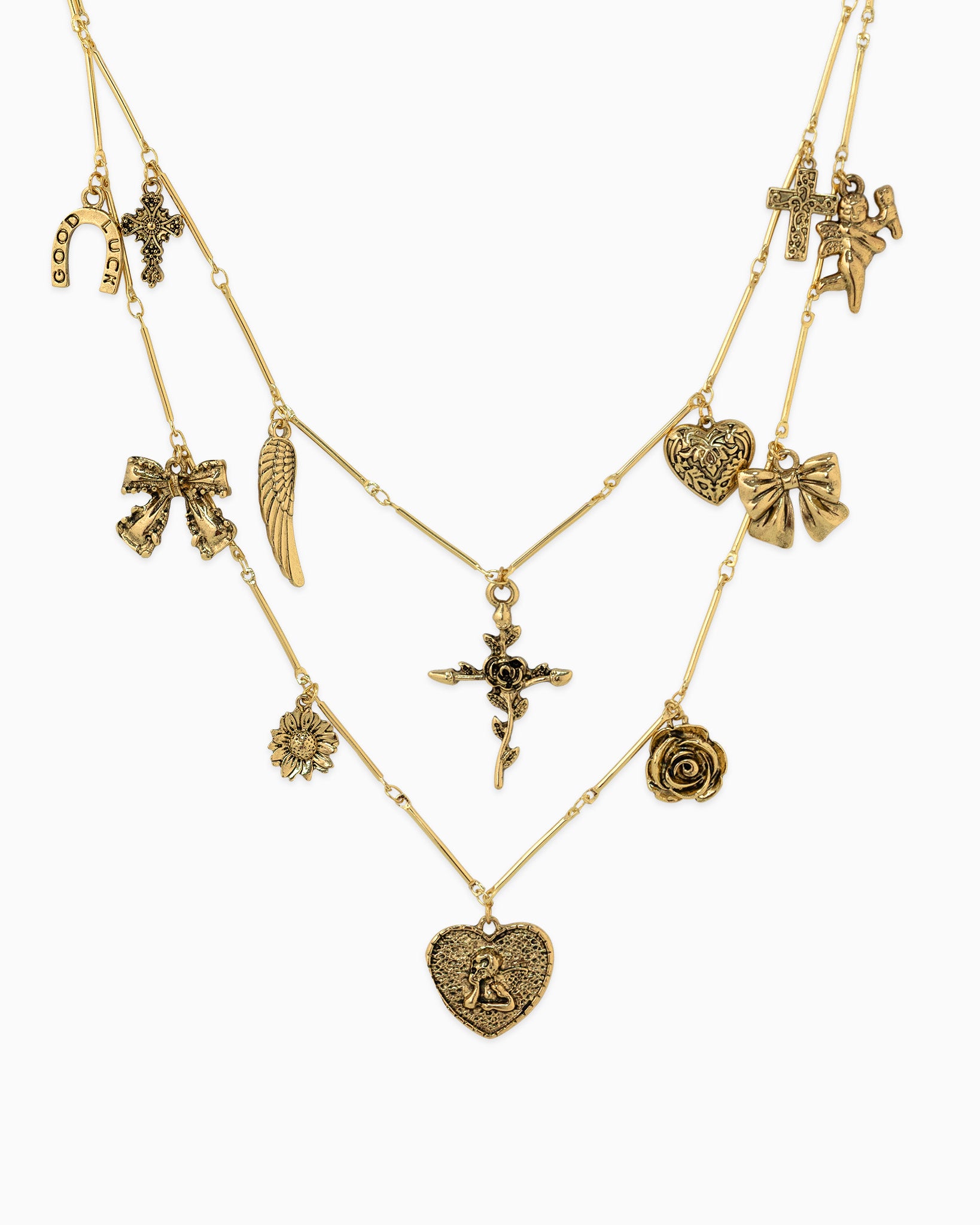 Antique Vintage Angelic Romance Layered Necklace