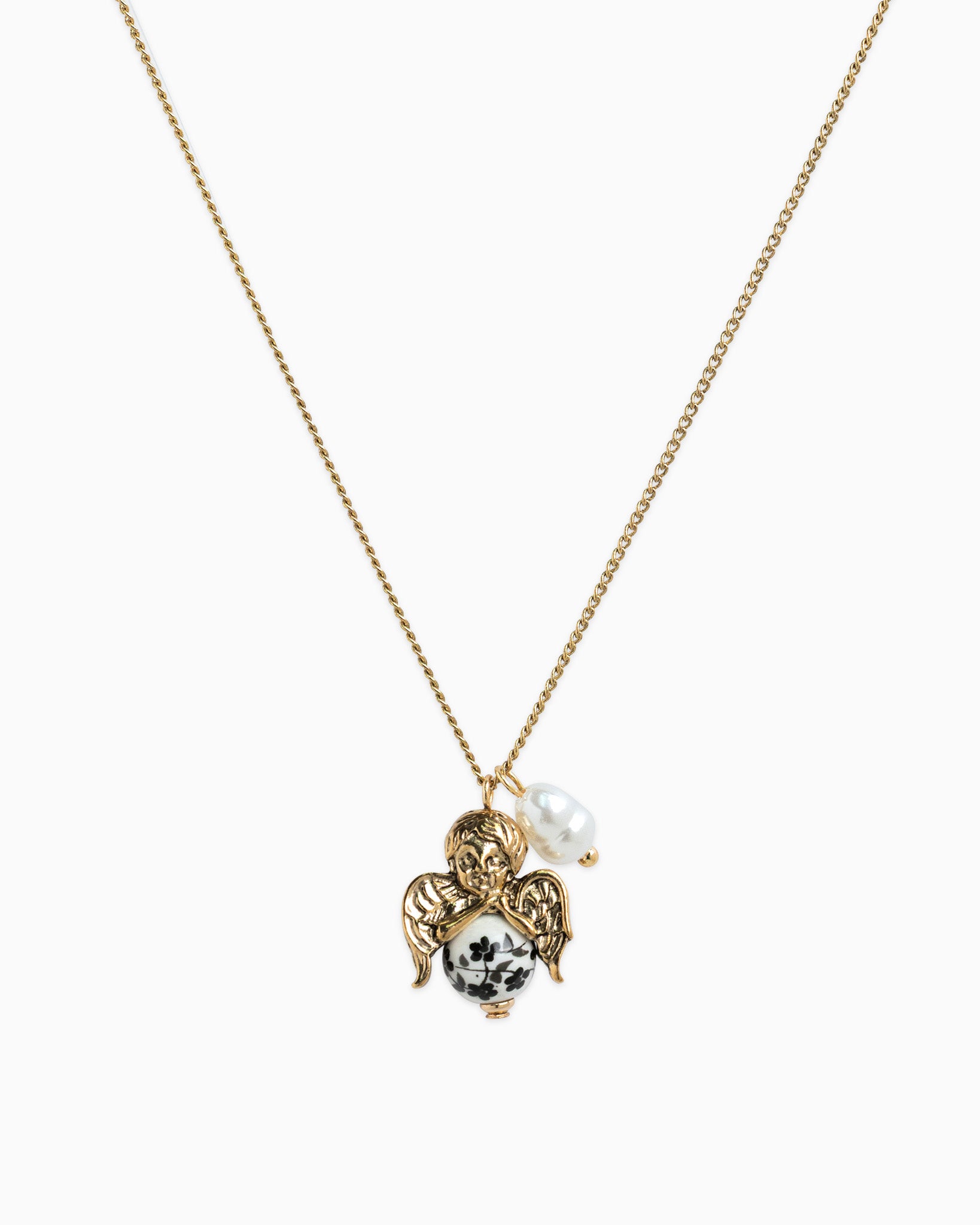 Antique Angel Ceramic Ball Pearl Necklace