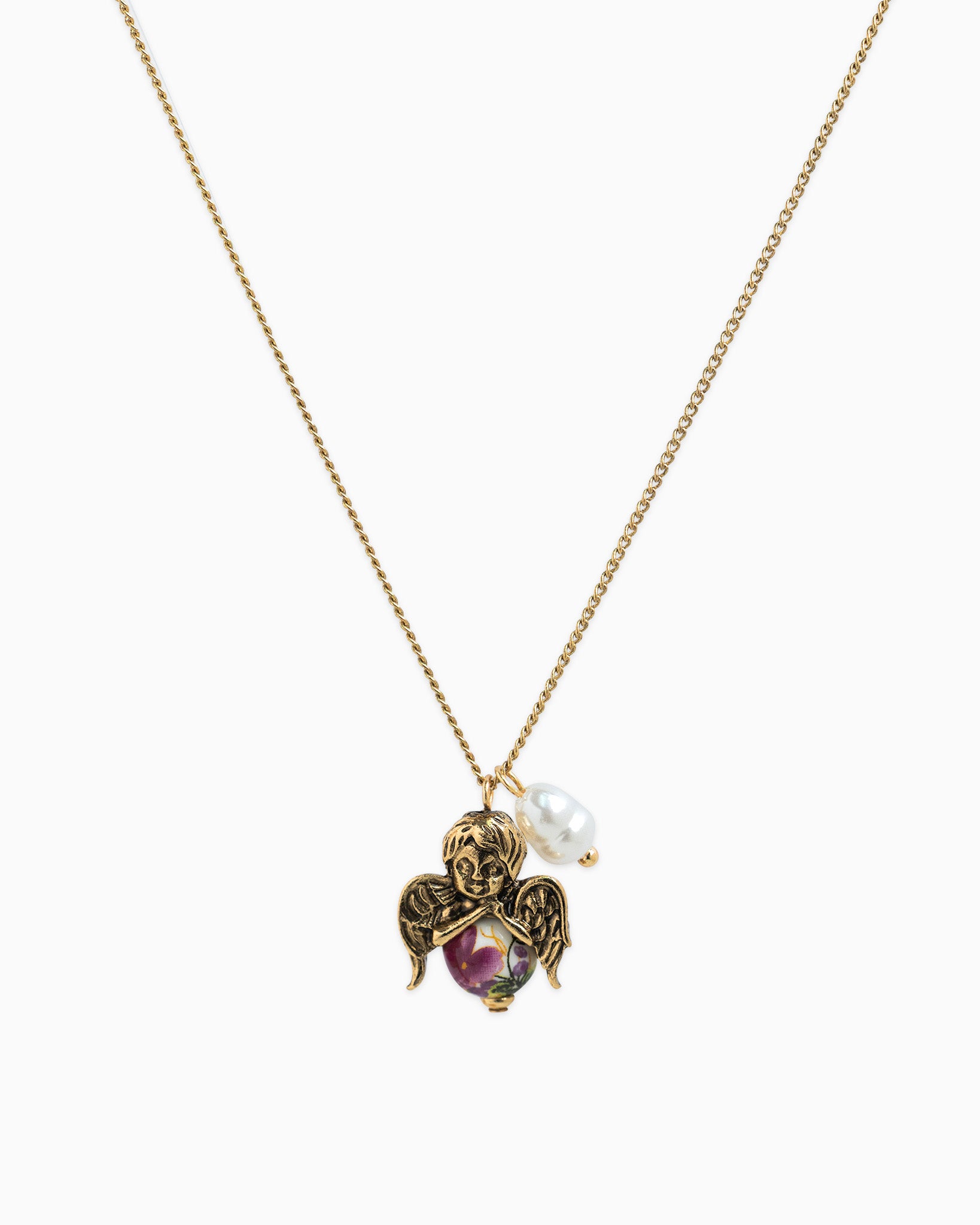 Antique Angel Ceramic Ball Pearl Necklace