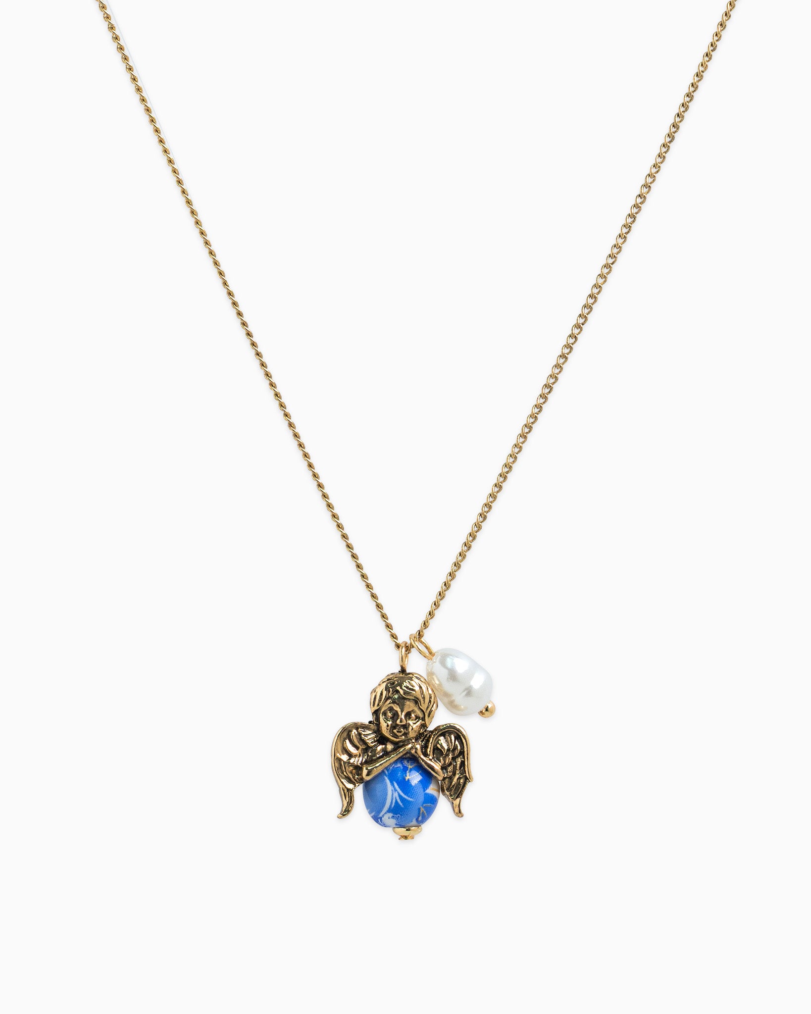 Antique Angel Ceramic Ball Pearl Necklace