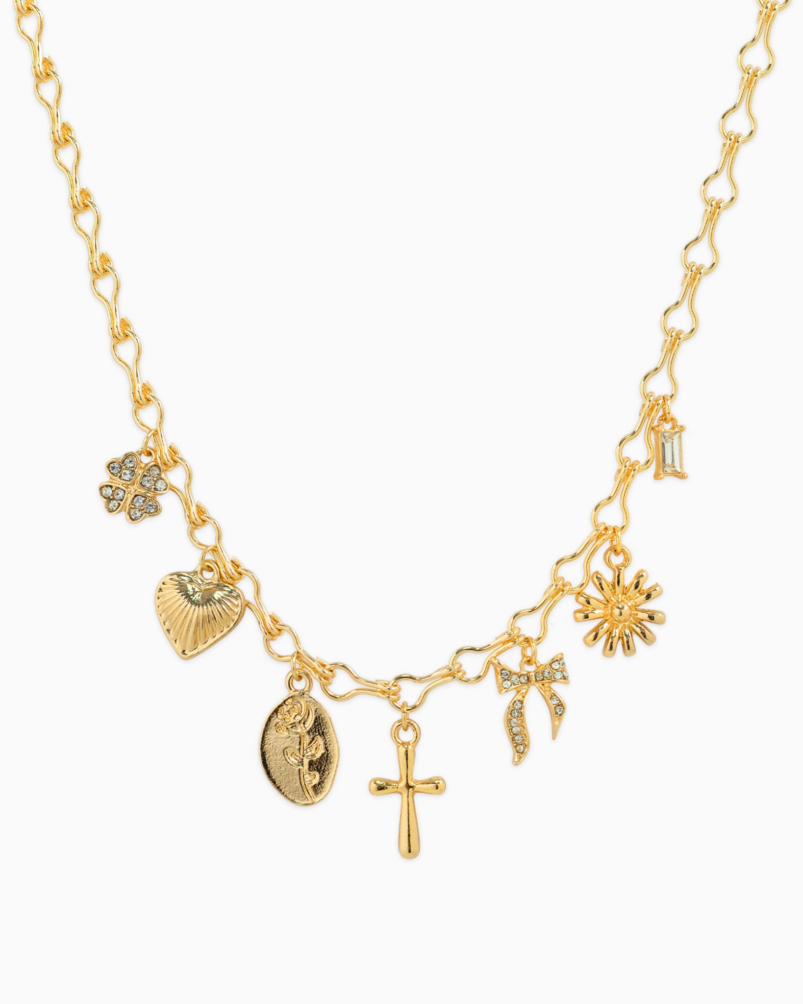 Chunky Cross Bow Multi Charm Necklace