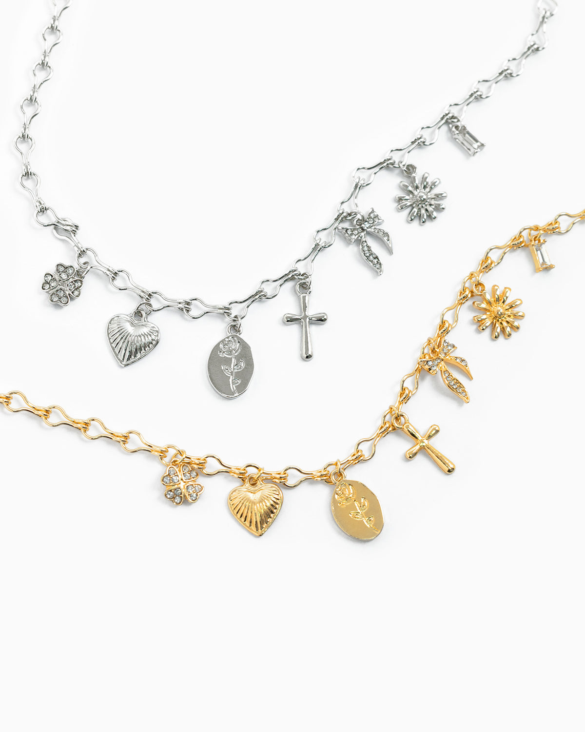 Chunky Cross Bow Multi Charm Necklace-3
