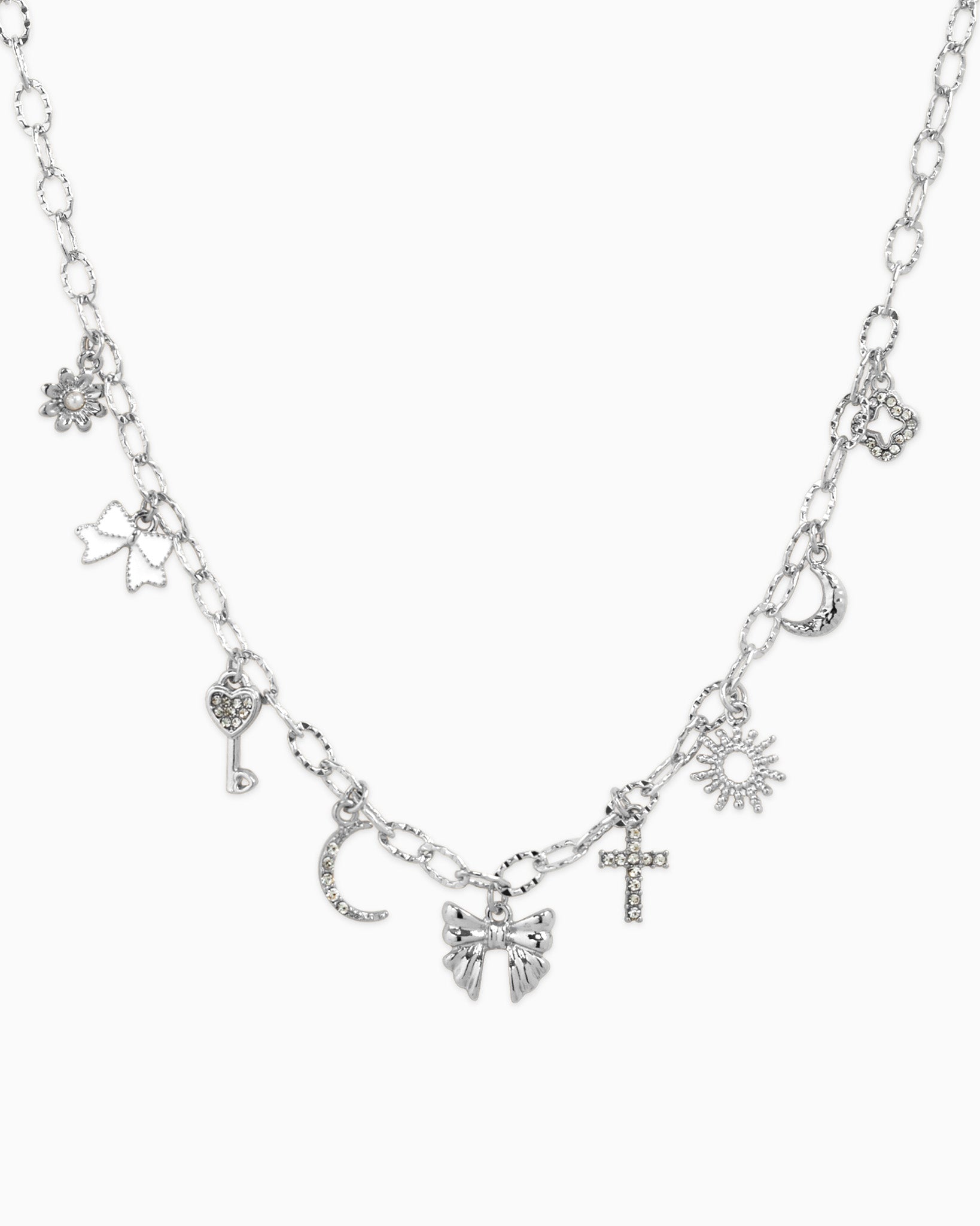 Twist Bow Sunburst Multi Charm Necklace