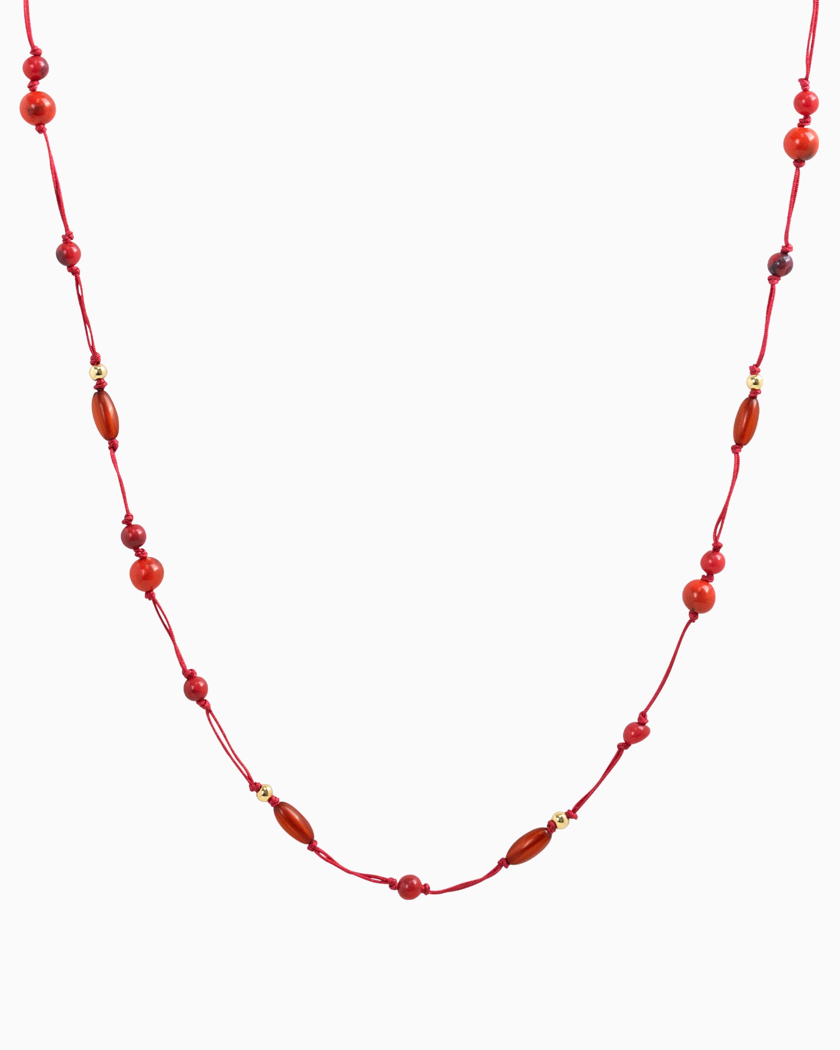 Boho Layering Knotted Cord Marbled Bead Necklace – Burgundy