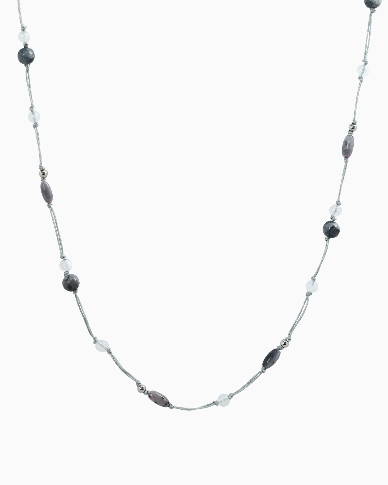 Boho Layering Knotted Cord Marbled Bead Necklace – Gray