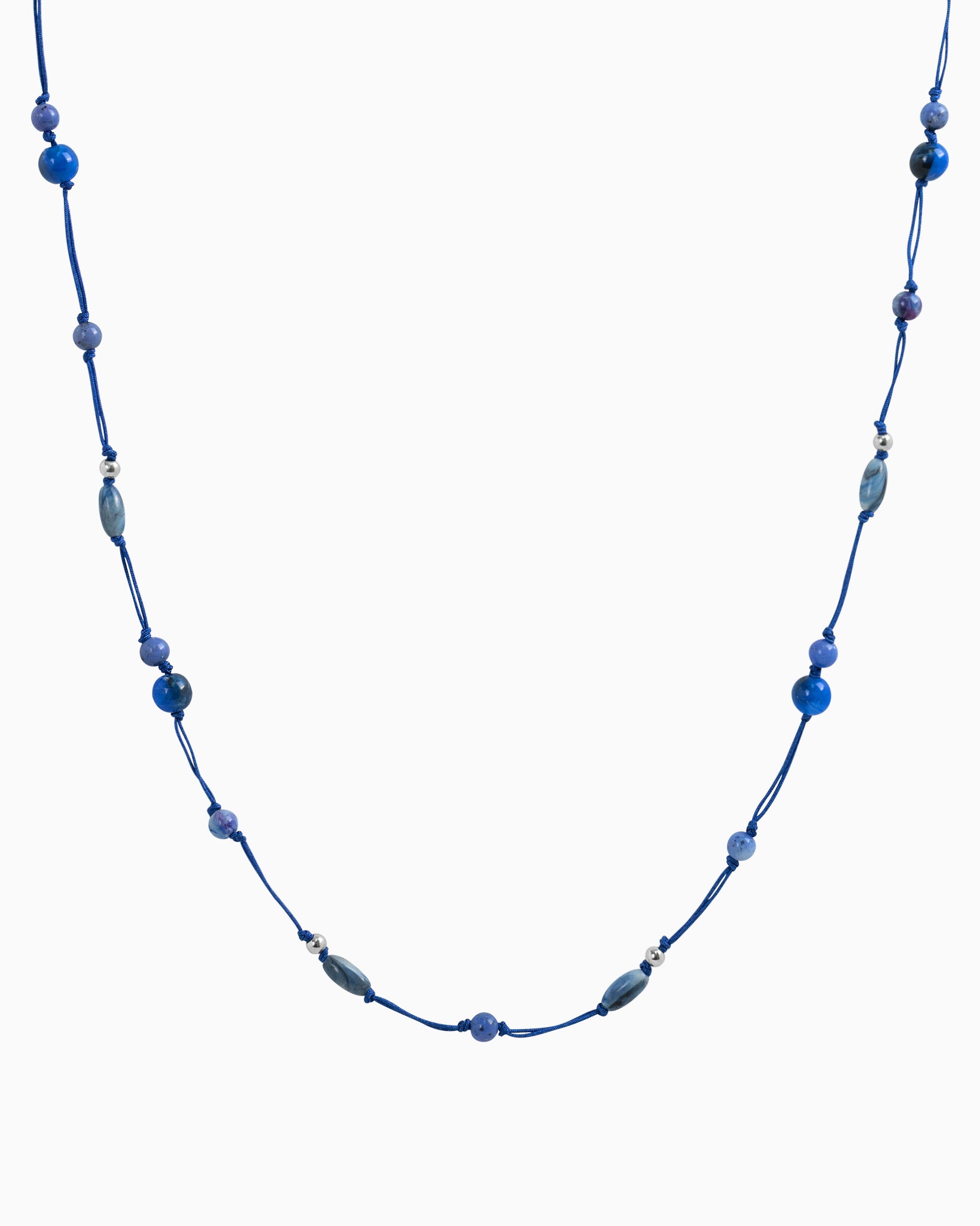 Boho Layering Knotted Cord Marbled Bead Necklace – Navy