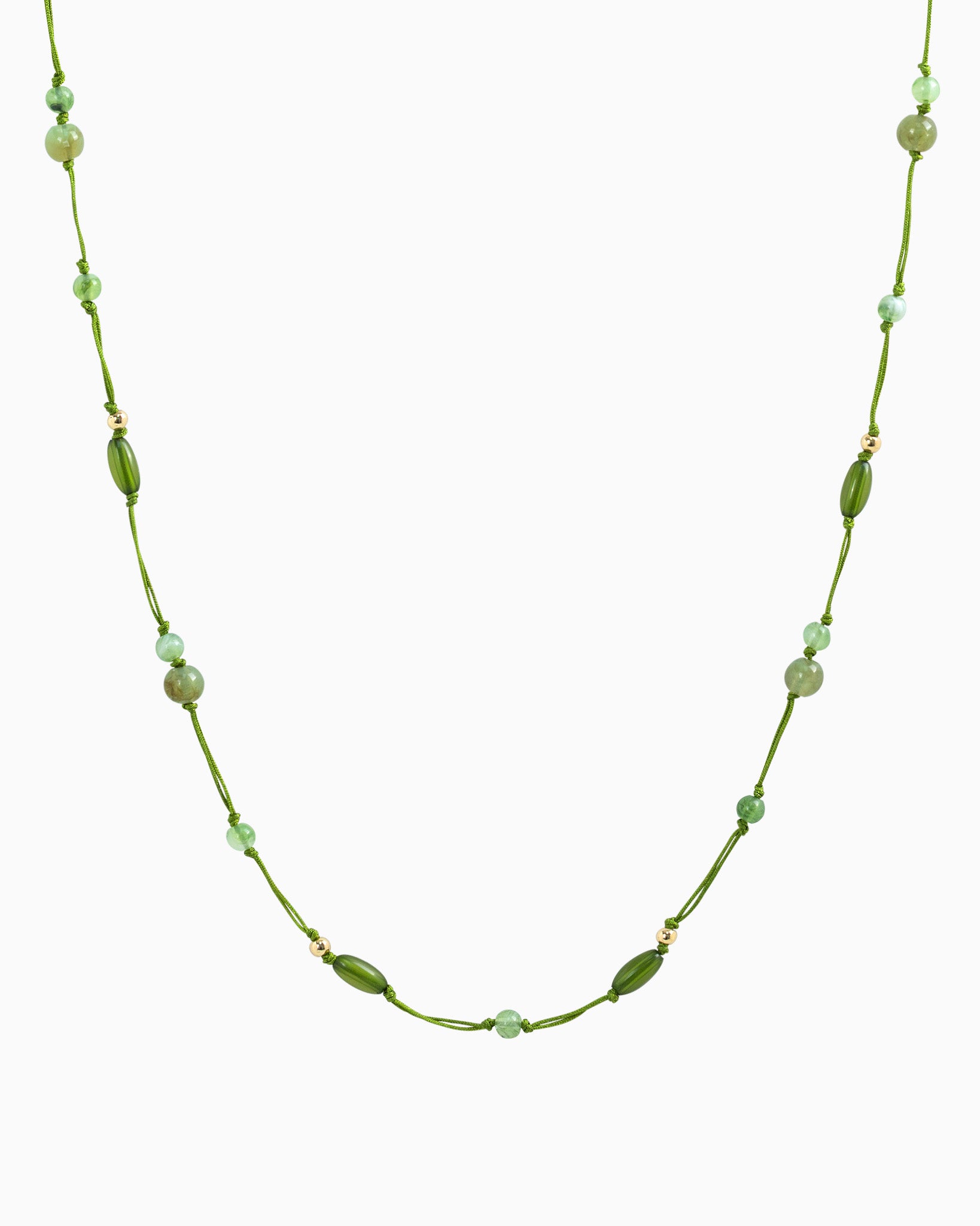 Boho Layering Knotted Cord Marbled Bead Necklace – Olive