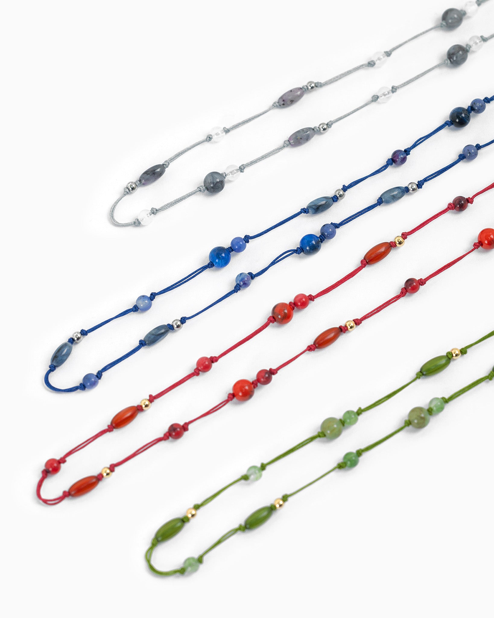 Boho Layering Knotted Cord Marbled Bead Necklace – layered detail