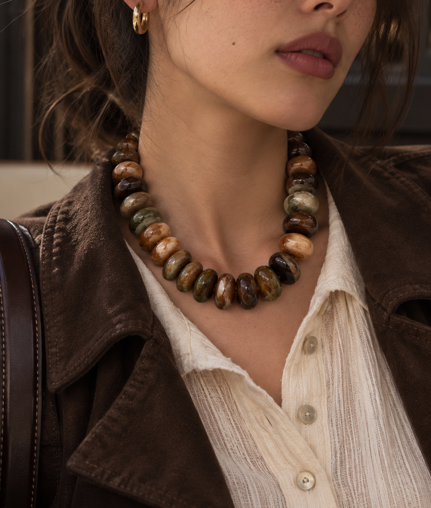 Chunky Marble Seed Bead Statement Necklace